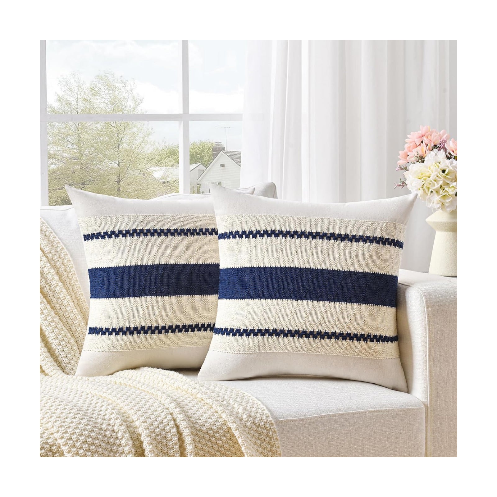 Decorative Throw Pillow Covers / 18 x 18 / Navy Blue / Set of 2