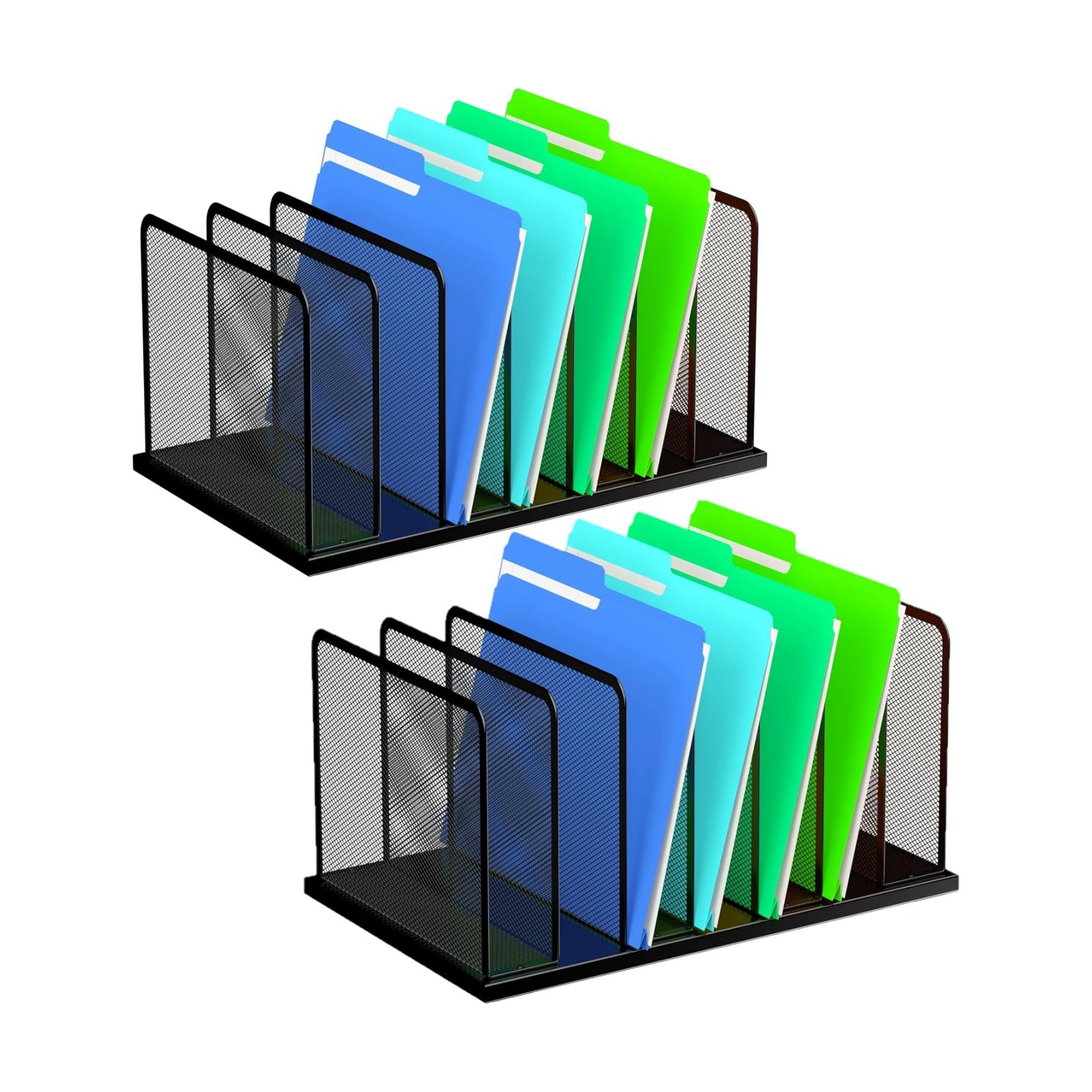 Kuntine.B 7-Section Upright Desk File Organizer Black 2 Pack | Vertical, Mesh, Metal, Assembly, Stability, Sturdiness