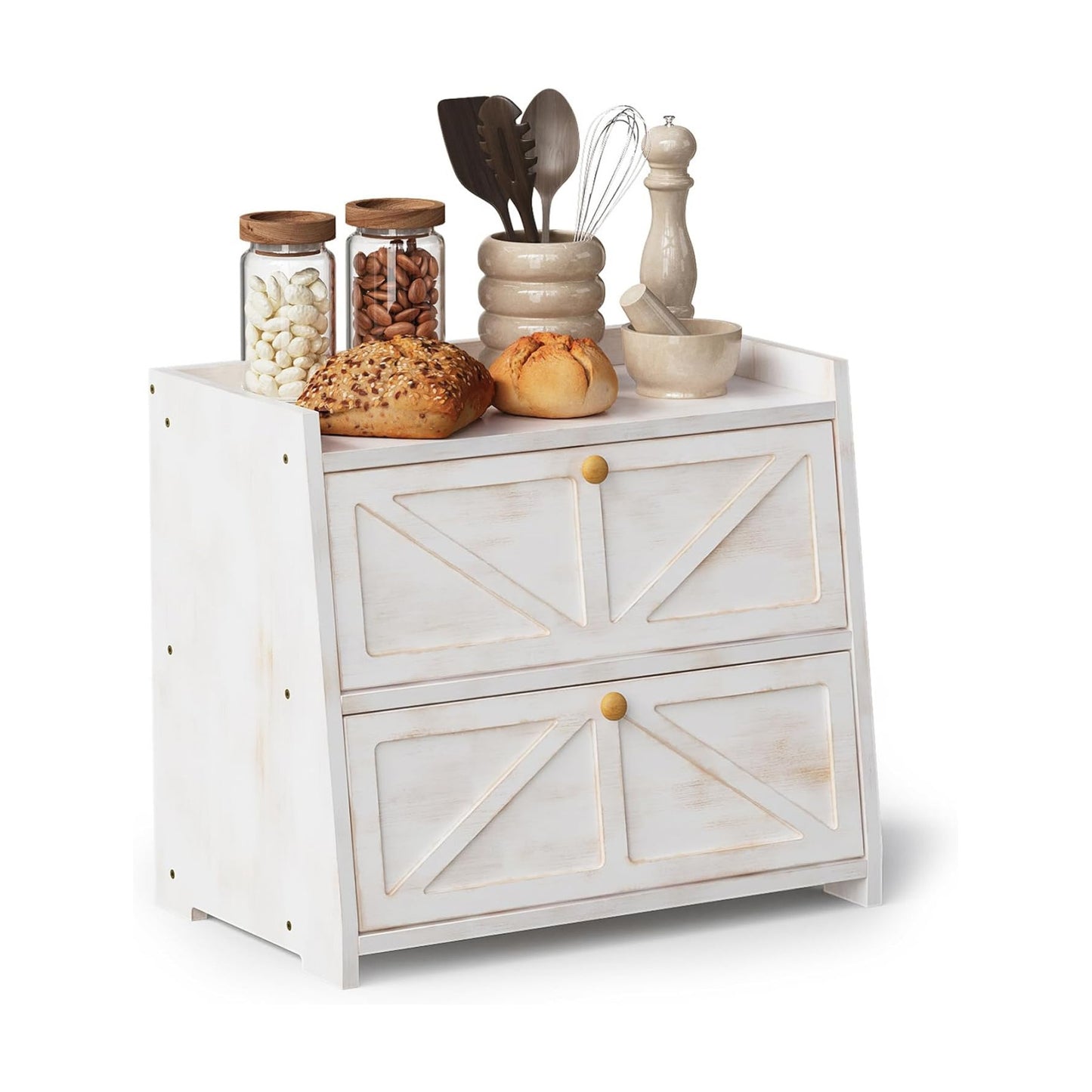 Trironsun Vintage Double Layer Bread Box for Kitchen Counter Bamboo Bread Storage Container Large Capacity Bread