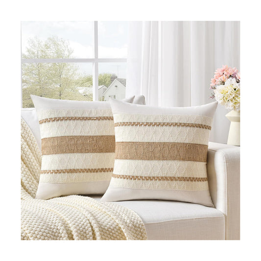 Boho Decorative Throw Pillow Cover / 18 x 18 / Neutral / Set of 2