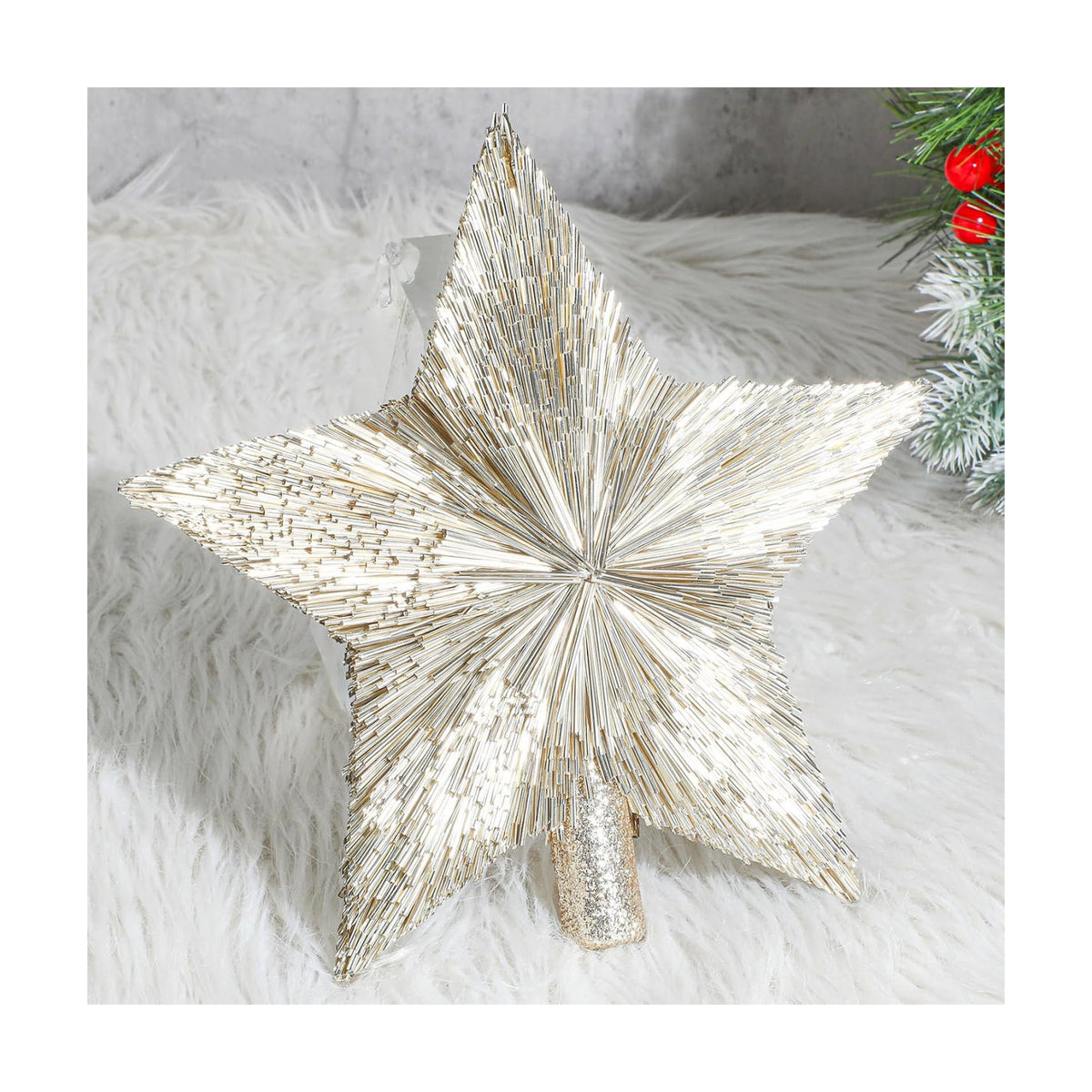 Threehoney 8.3 Inch Christmas Star Tree Topper Glitter Decor,Champagne Gold