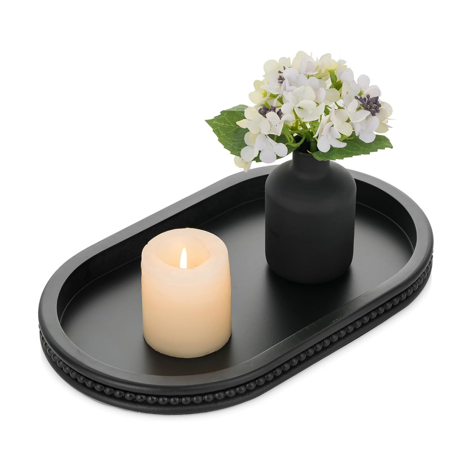 Oval Centerpiece Tray Wood for Farmhouse Entry Table Decor Round / Black