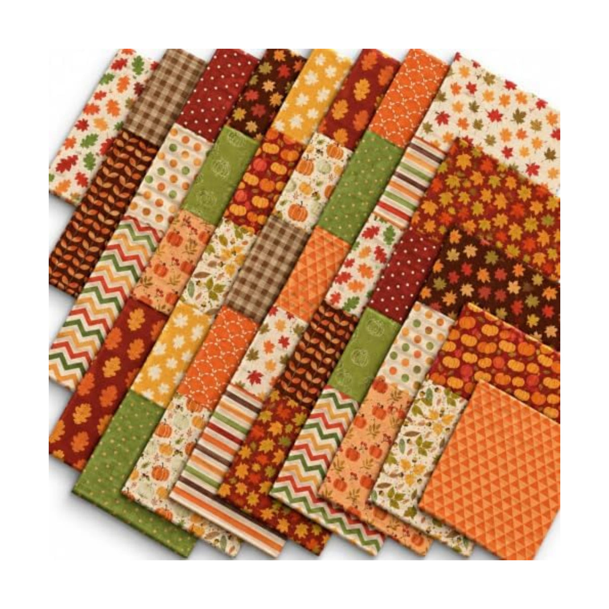JarThenaAMCS 40Pcs Fall Cotton Fabric Bundles 10 x 10 Inch Maple Leaf Pumpkin Dot Plaid Stripe Fabric Squares Autumn Thanksgiving Sewing Fabrics for DIY Craft Party Decor