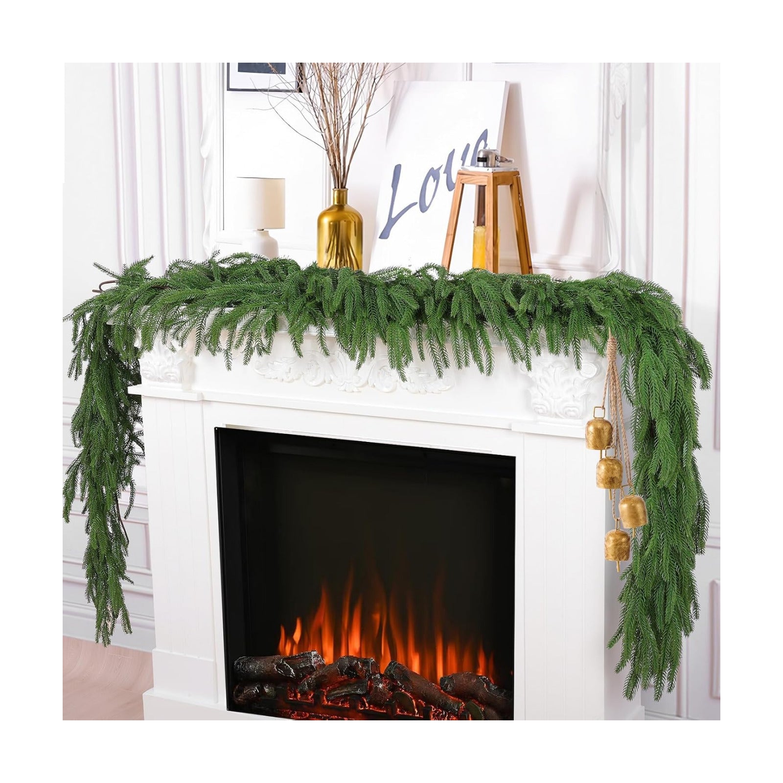 Hananona 4Pcs 6Ft Artificial Norfolk Pine Garlands, Real Touch Winter Pine Garland, Green Artificial Greenery Garland