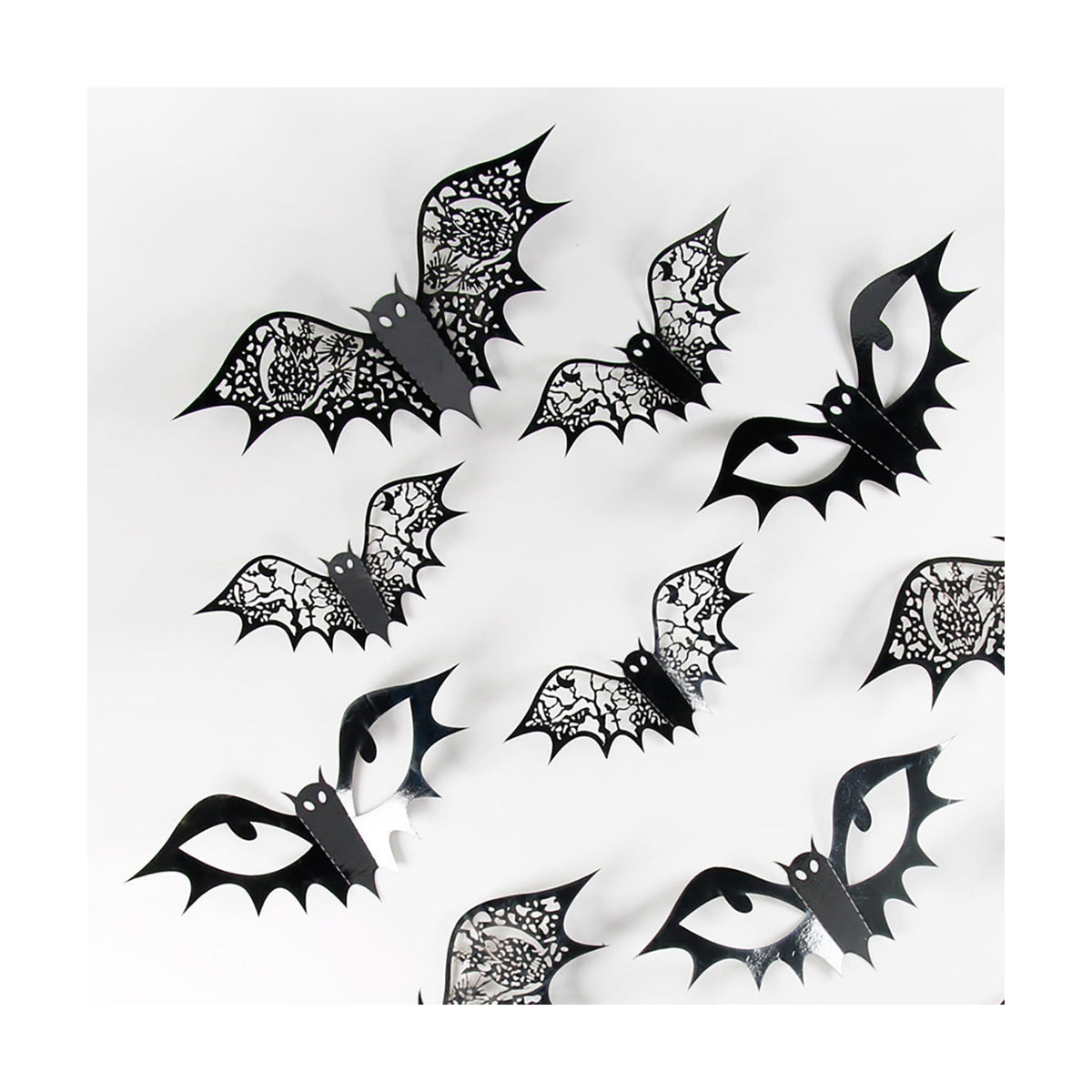 Halloween Decoration 48Pcs Reusable Black Bats Wall Stickers with Double Sided Foam Tape Large Hollow Bats Wall Decals for Wall Bedroom Fireplace Ceiling Halloween Party Indoor Outdoor Decor Supplies