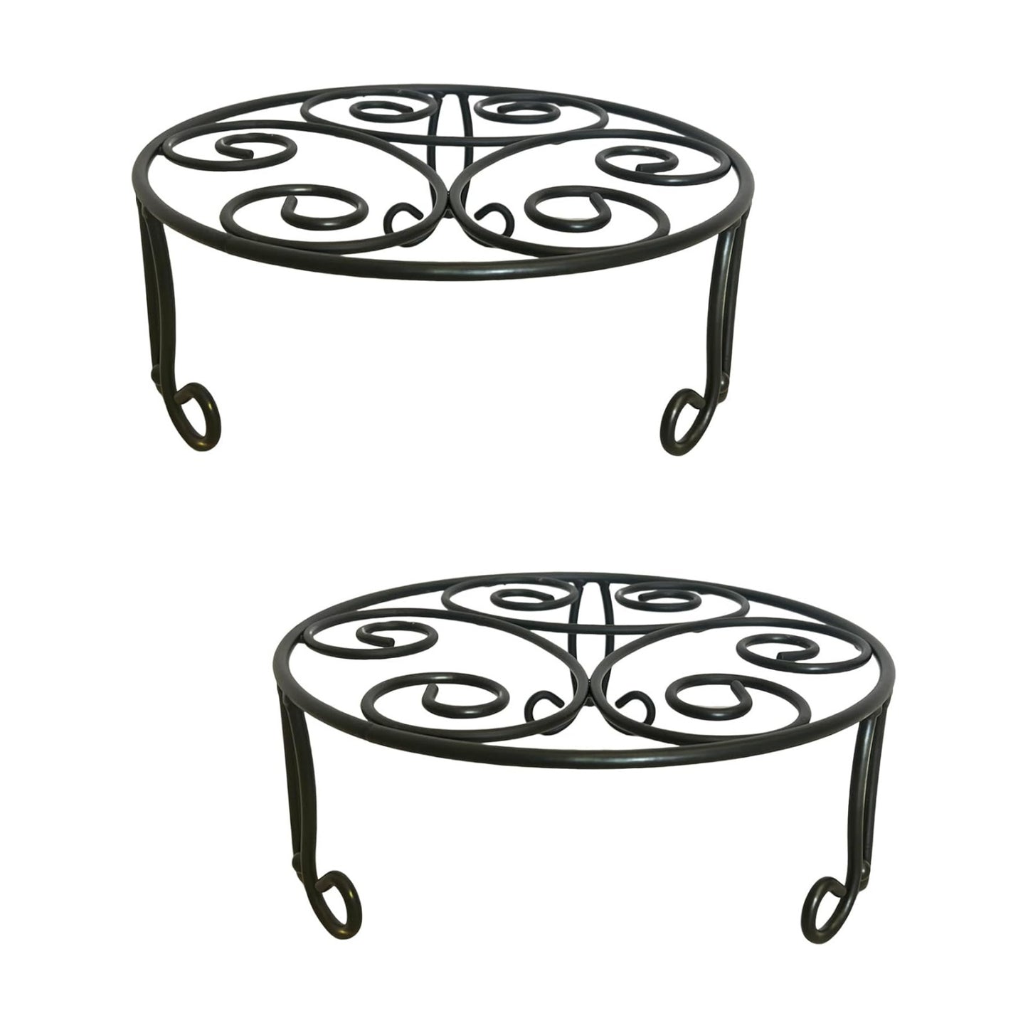 2 Pack Iron Plant Stand Low Profile,13 Inch Diameter Wide Round Metal Flower Stand for Indoor Outdoor Large Plants