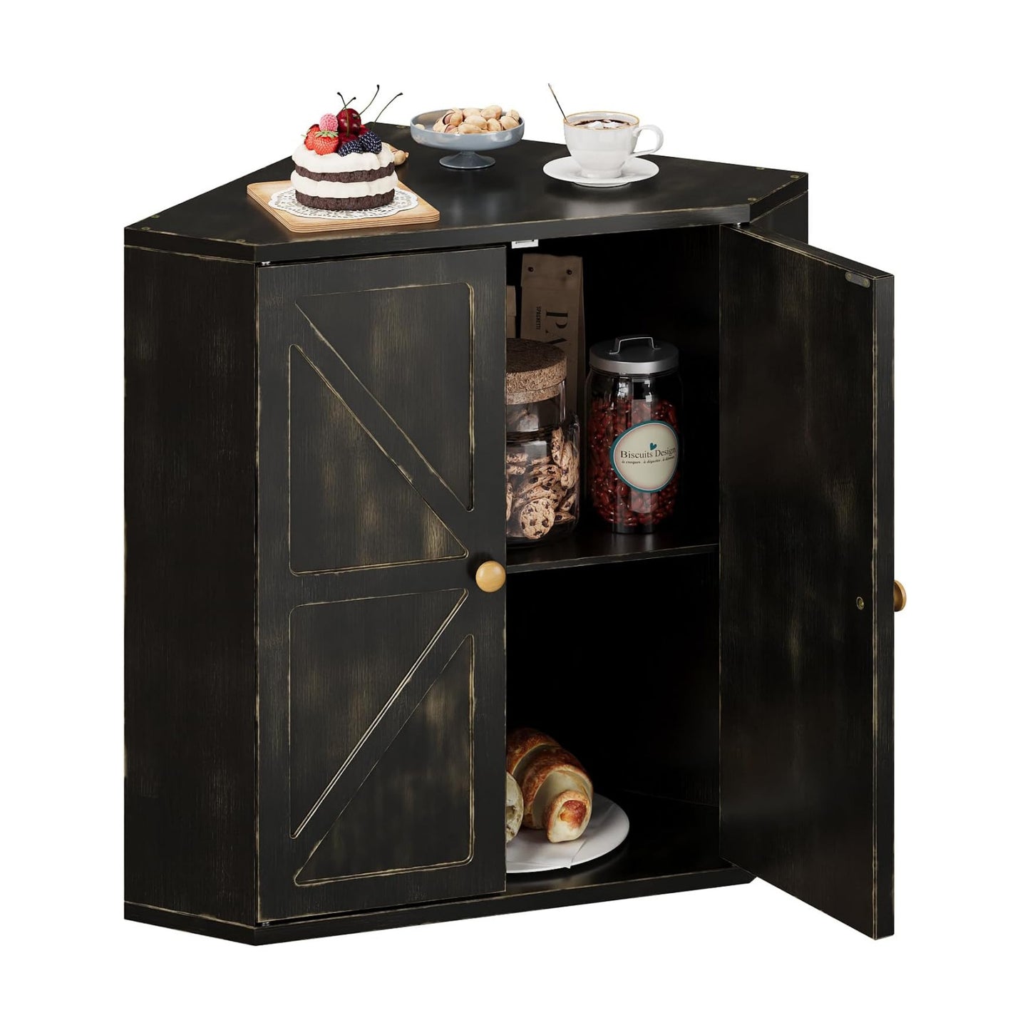 Trironsun Corner Bread Box for Kitchen Counter Double Layer Bamboo Bread Storage Container Large Capacity Bread Storage