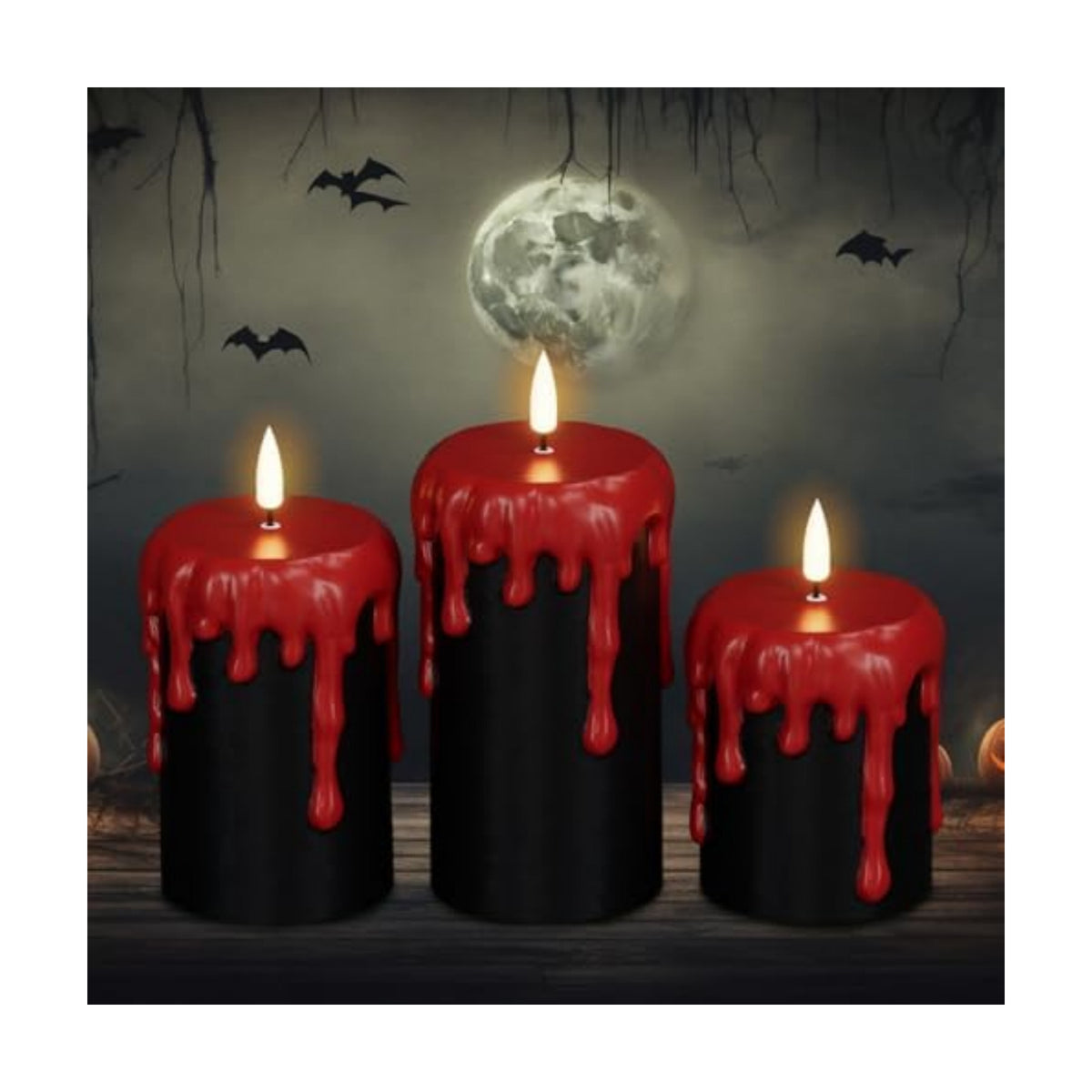 Black Halloween Flameless Candles Battery Operated with 6H Timer