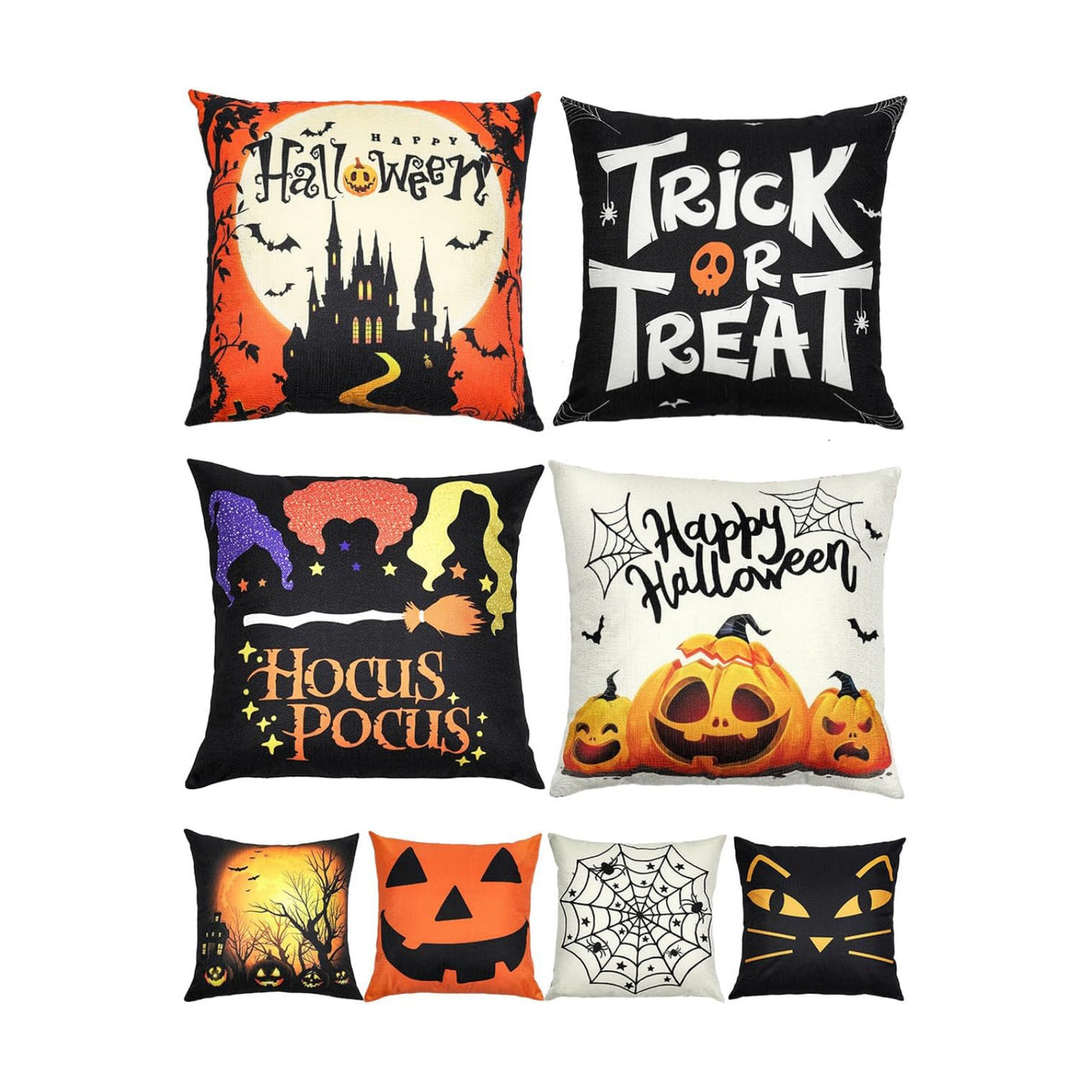 multiwins Halloween Pillow Covers 16x16 4Pcs Double-Sided with 8 Patterns