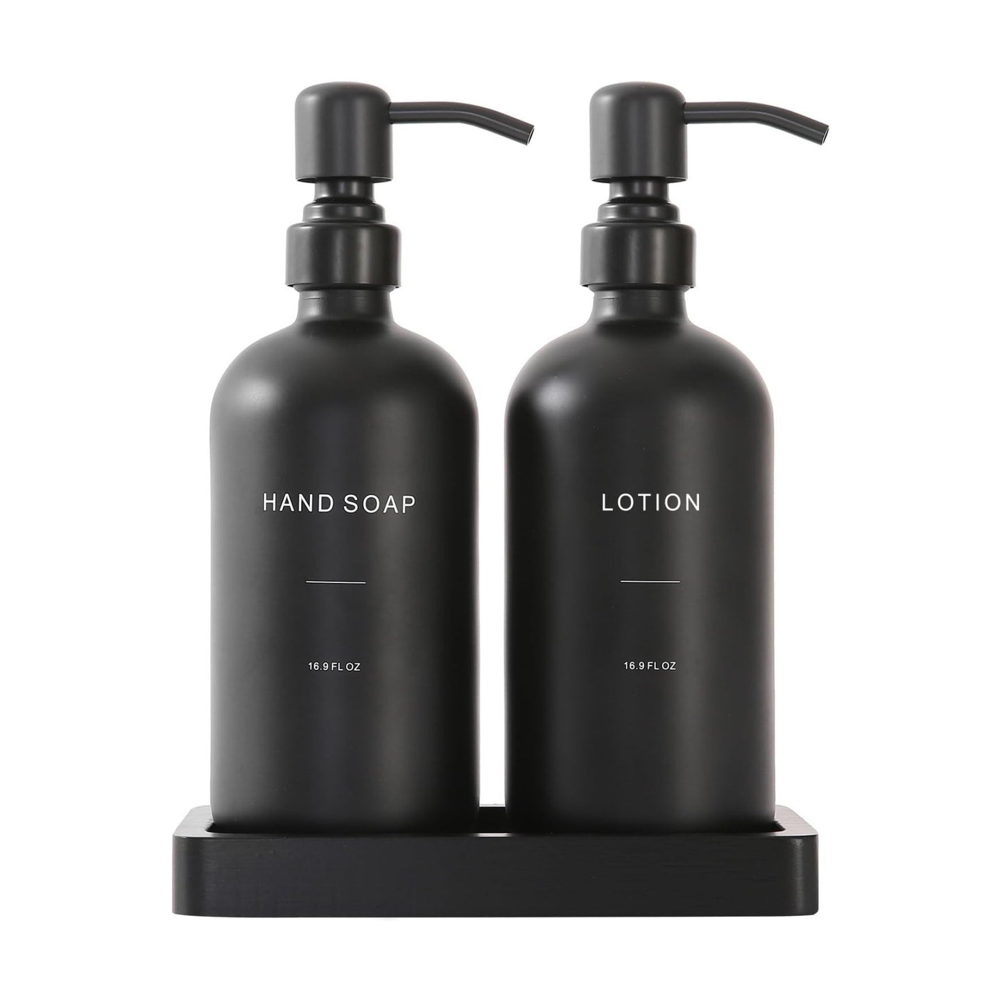 Prus Waso Black Soap Dispenser Bathroom Set | Soap and Lotion Dispenser Set with Stainless Steel Pump, Perfect for