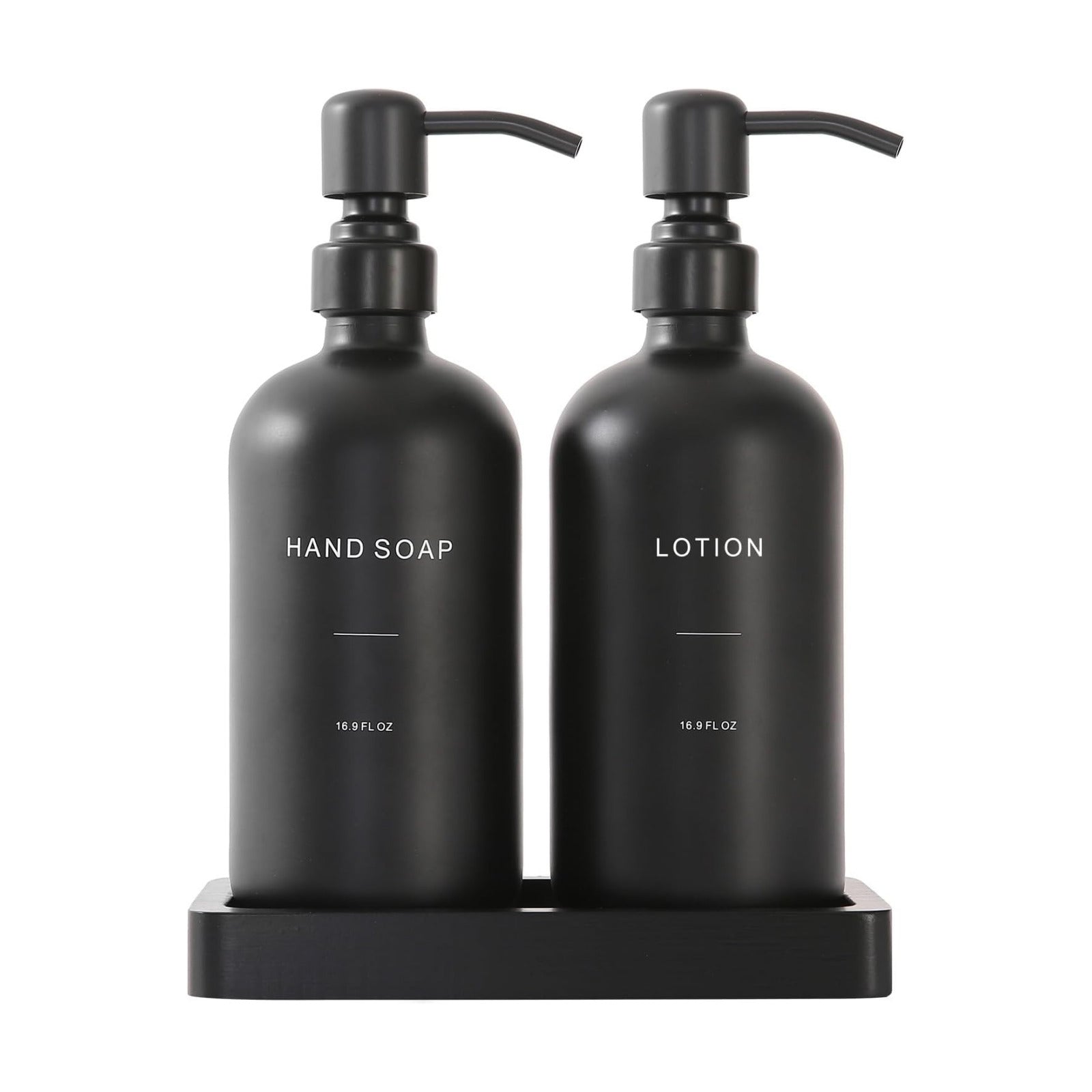 Prus Waso Black Soap Dispenser Bathroom Set | Soap and Lotion Dispenser Set with Stainless Steel Pump, Perfect for