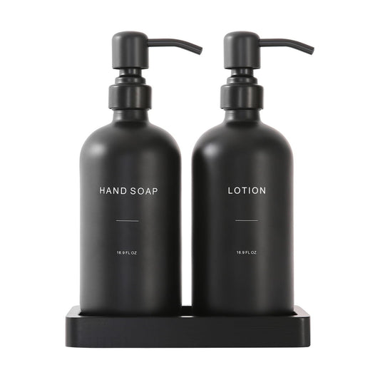 Prus Waso Black Soap Dispenser Bathroom Set | Soap and Lotion Dispenser Set with Stainless Steel Pump, Perfect for