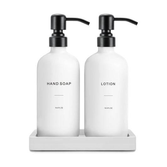 Prus Waso White Soap Dispenser Set | Contains Hand and Lotion Dispenser with Pump. Perfect for Guest Bathroom Decor