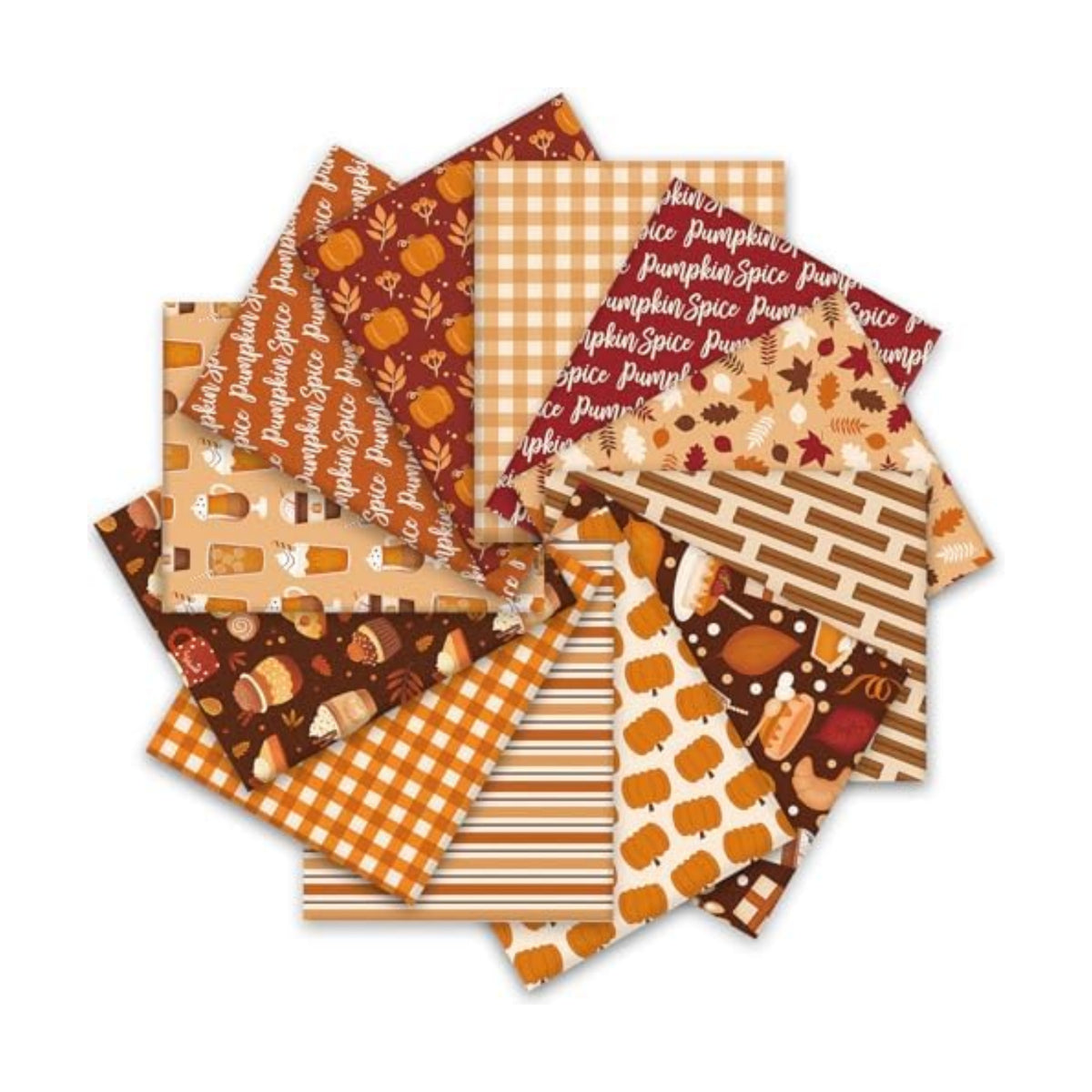 JarThenaAMCS 12Pcs Fall Cotton Fabric Bundles 18 x 22 Inch Maple Leaf Pumpkin Drinks Plaid Fat Quarters Autumn Thanksgiving Sewing Fabrics for DIY Craft Party Decor