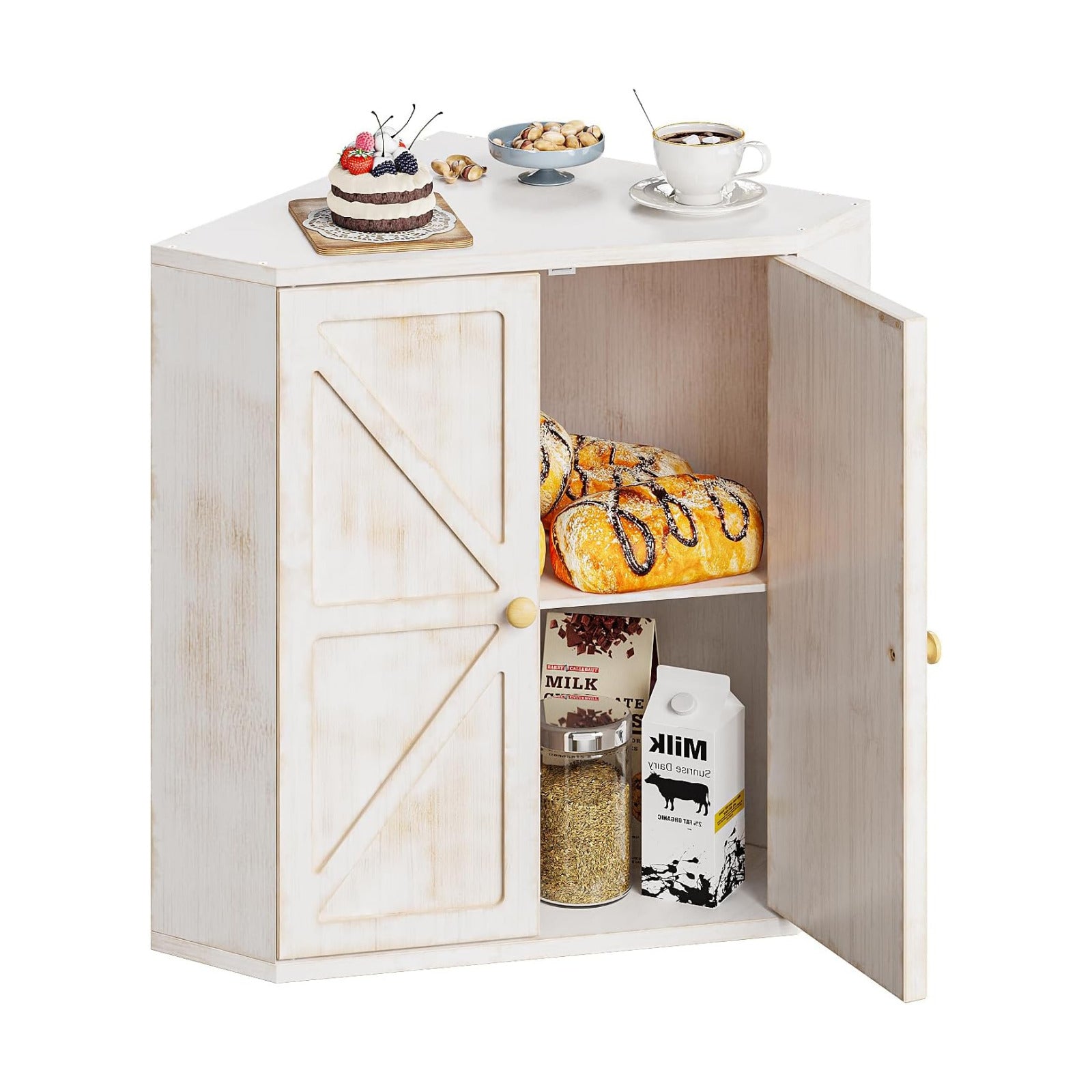 Trironsun Corner Bread Box for Kitchen Counter Double Layer Bamboo Bread Storage Container Large Capacity Bread Storage