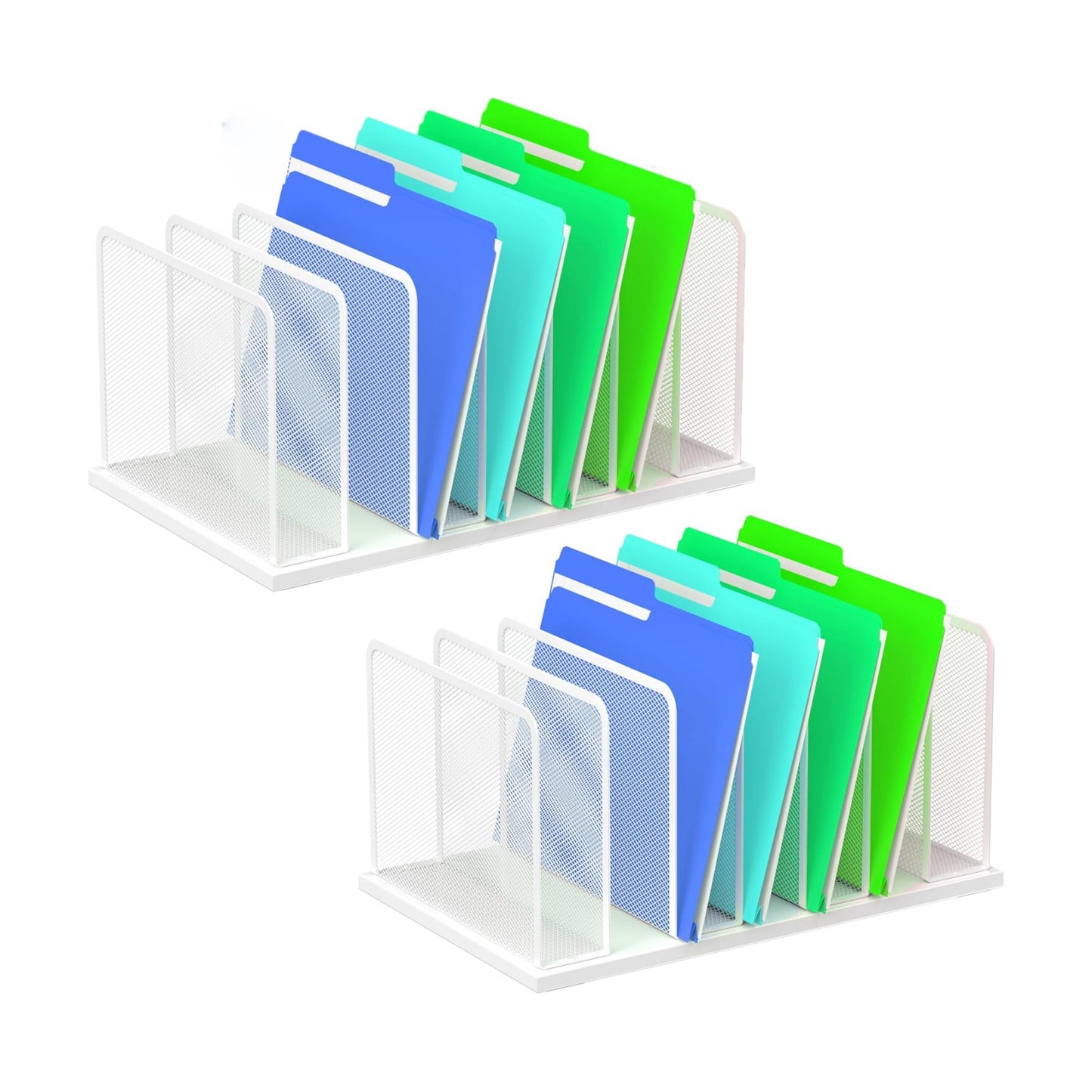 Kuntine.B 7-SectionUpright Desk File Organizer White 2 Pack | Vertical, Mesh, Metal, Assembly, Stability, Sturdiness