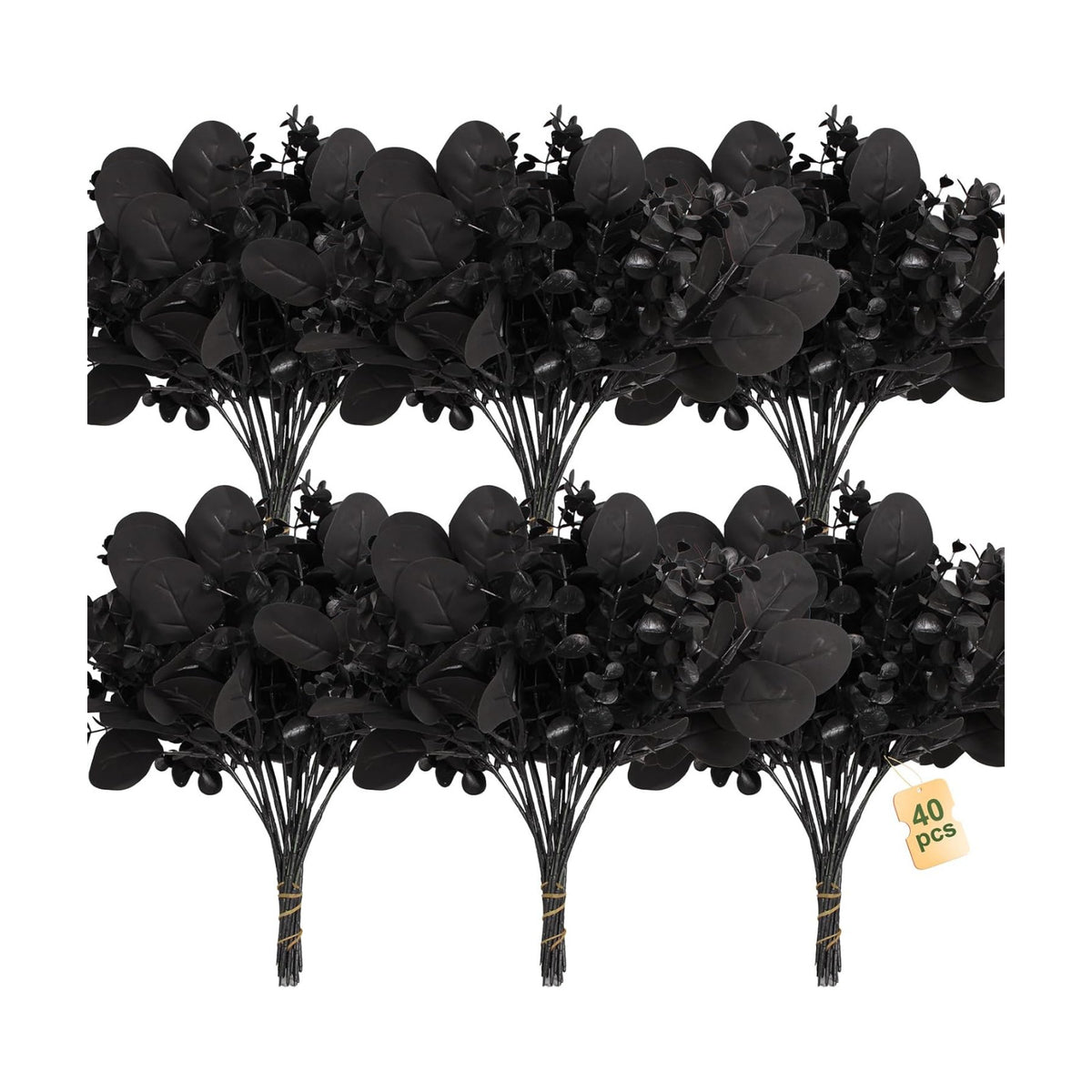 ZeKonan 40 Pcs Artificial Black Eucalyptus Stems Fake Halloween Flowers 11" Mixed Faux Eucalyptus Leaves Plant for Wedding Vase Center Bouquet Flower Arrangement, Halloween Fall Home Decor