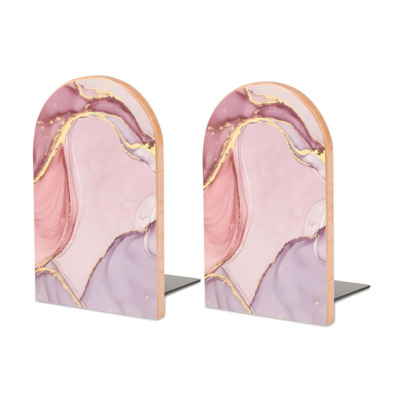 Wood Bookends / Glitter Rose Gold Marble Book Ends Book Stand Supports / Pink / Set of 2