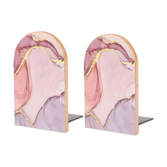 Wood Bookends / Glitter Rose Gold Marble Book Ends Book Stand Supports / Pink / Set of 2