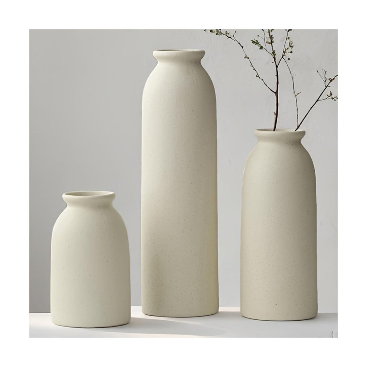 Tall Decorative Ceramic Vase Set / Standard Beige / 10.4 Inch / Set of 3