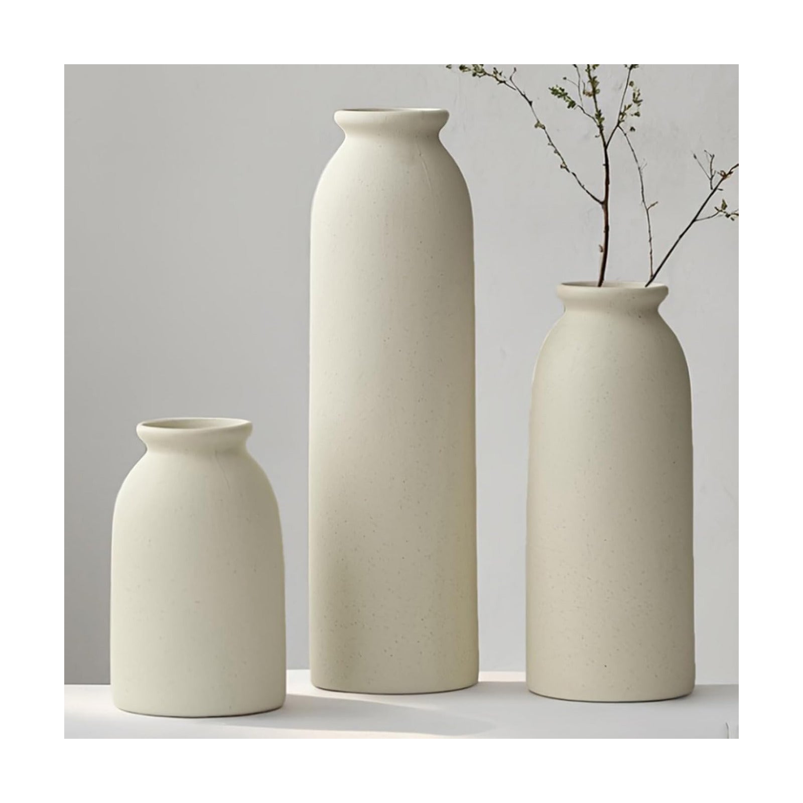 Tall Decorative Ceramic Vase Set / Standard Beige / 10.4 Inch / Set of 3