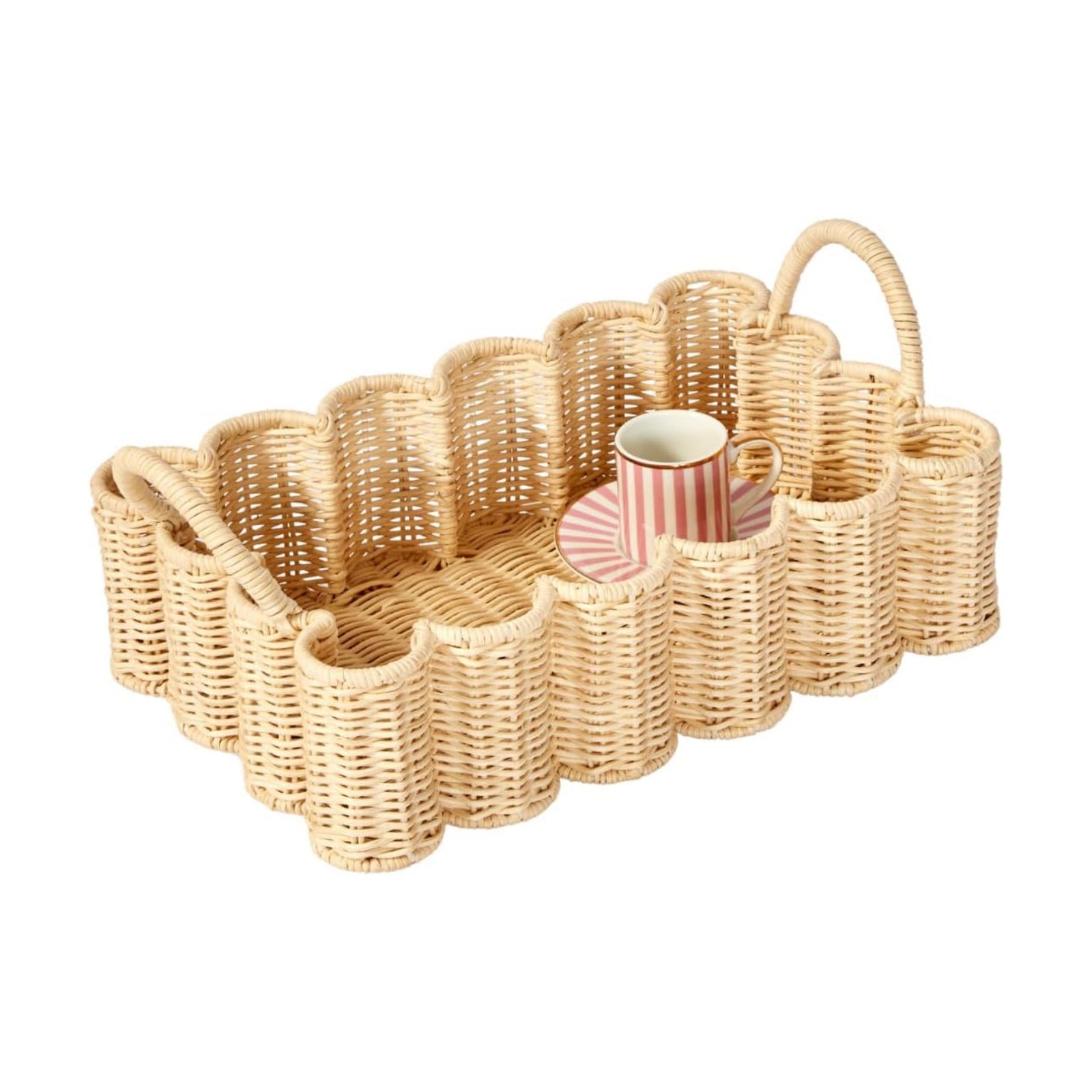 Wavy Scalloped Rattan Tray / 19 x 9 x 6.5