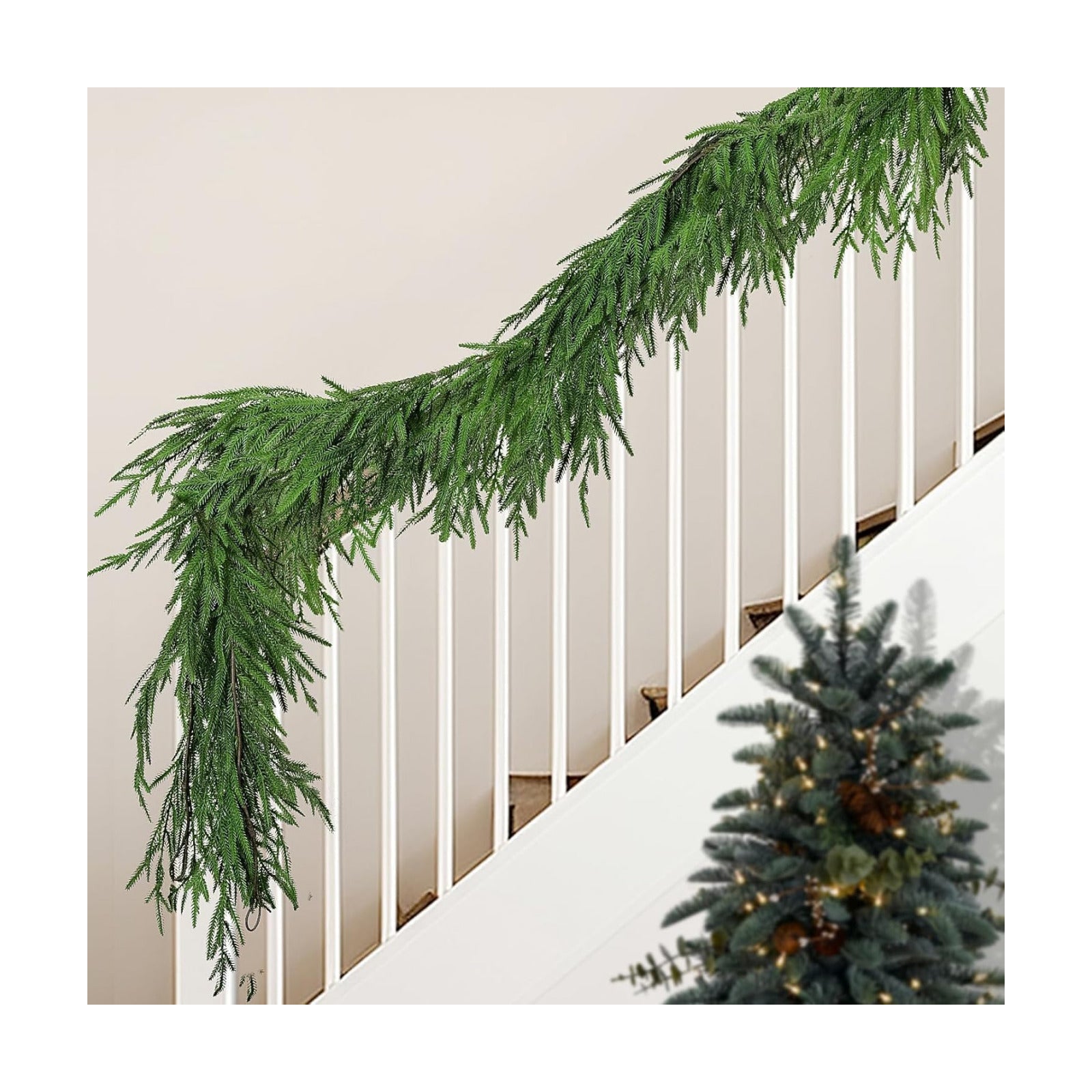 Watayo 2 Pcs Christmas Norfolk Pine Garland, 6 Ft Dense Real Touch Pine Garland Ornament, Realistic Artificial Pines
