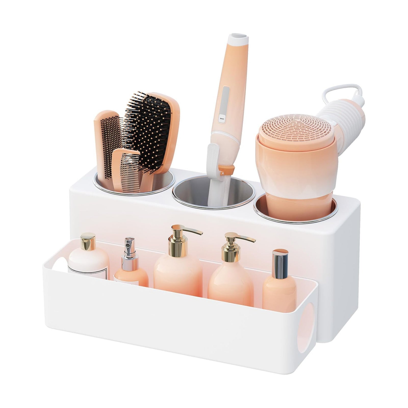 Lifewit Hair Tool Organizer Dryer Holder Countertop with 3 Cups, White | 3 Stainless cups Tools Organizer, Acrylic body