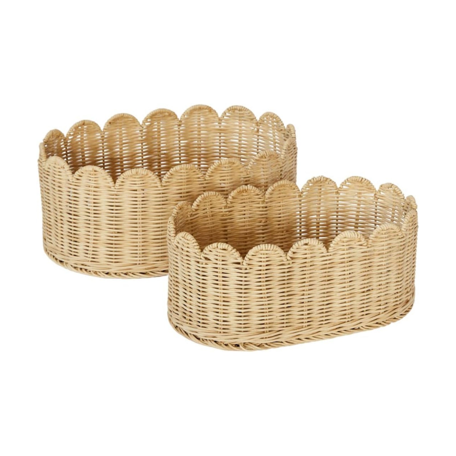 Scalloped Basket / Scallop Basket / Natural / 16 x 10 x 7 / Set of 2