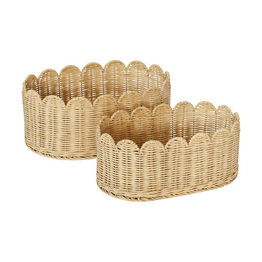 Scalloped Basket / Scallop Basket / Natural / 16 x 10 x 7 / Set of 2