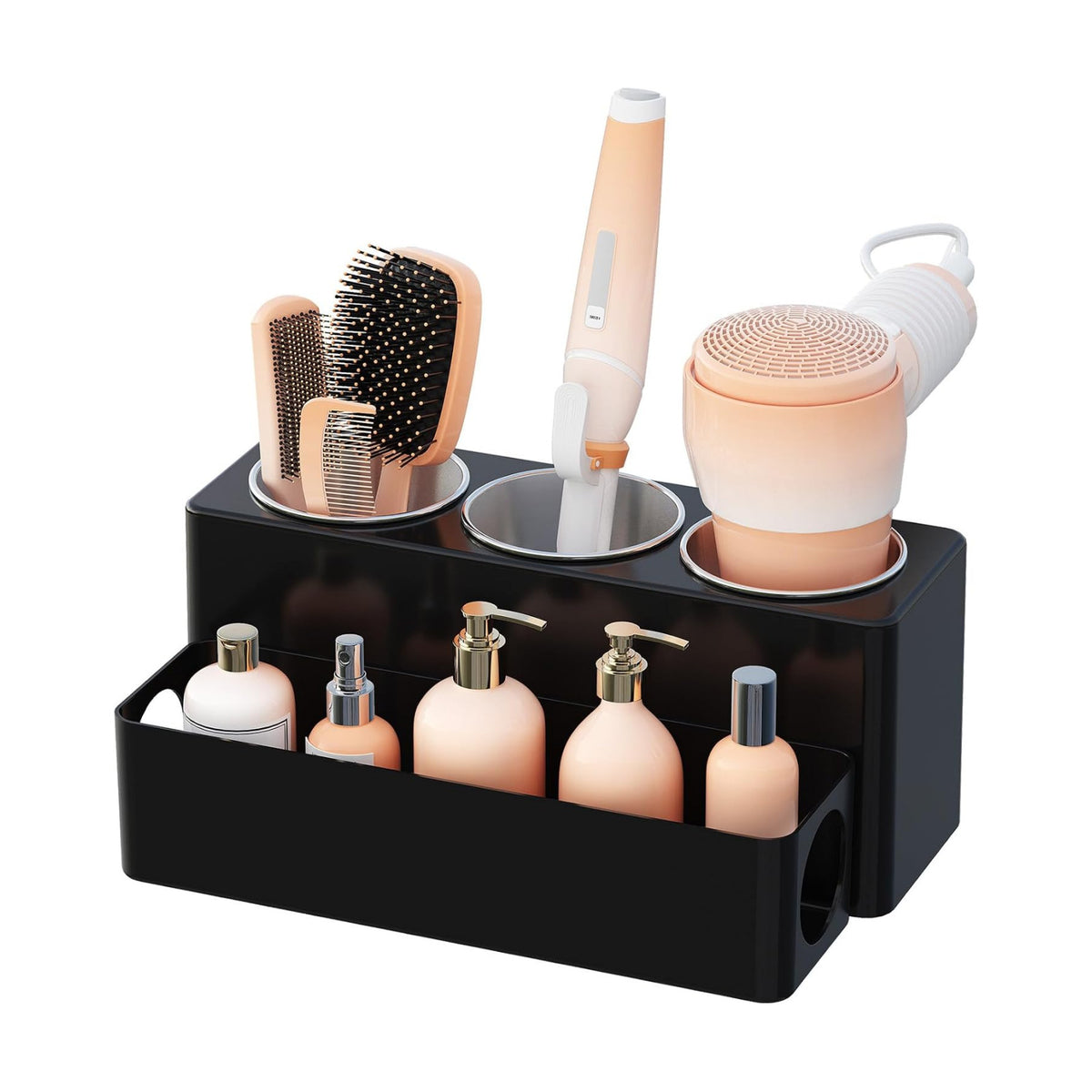Lifewit Hair Tool Organizer Dryer Holder Countertop with 3 Cups, Black | 3 Stainless cups Tools Organizer, Acrylic body