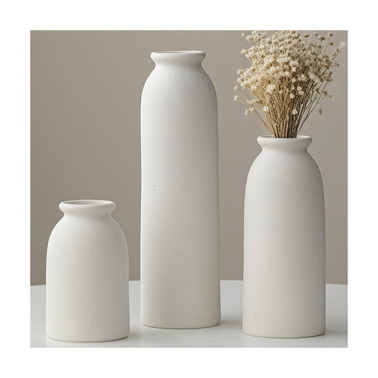Tall Decorative Ceramic Vase Set / Standard White / 10.6 Inch / Set of 3