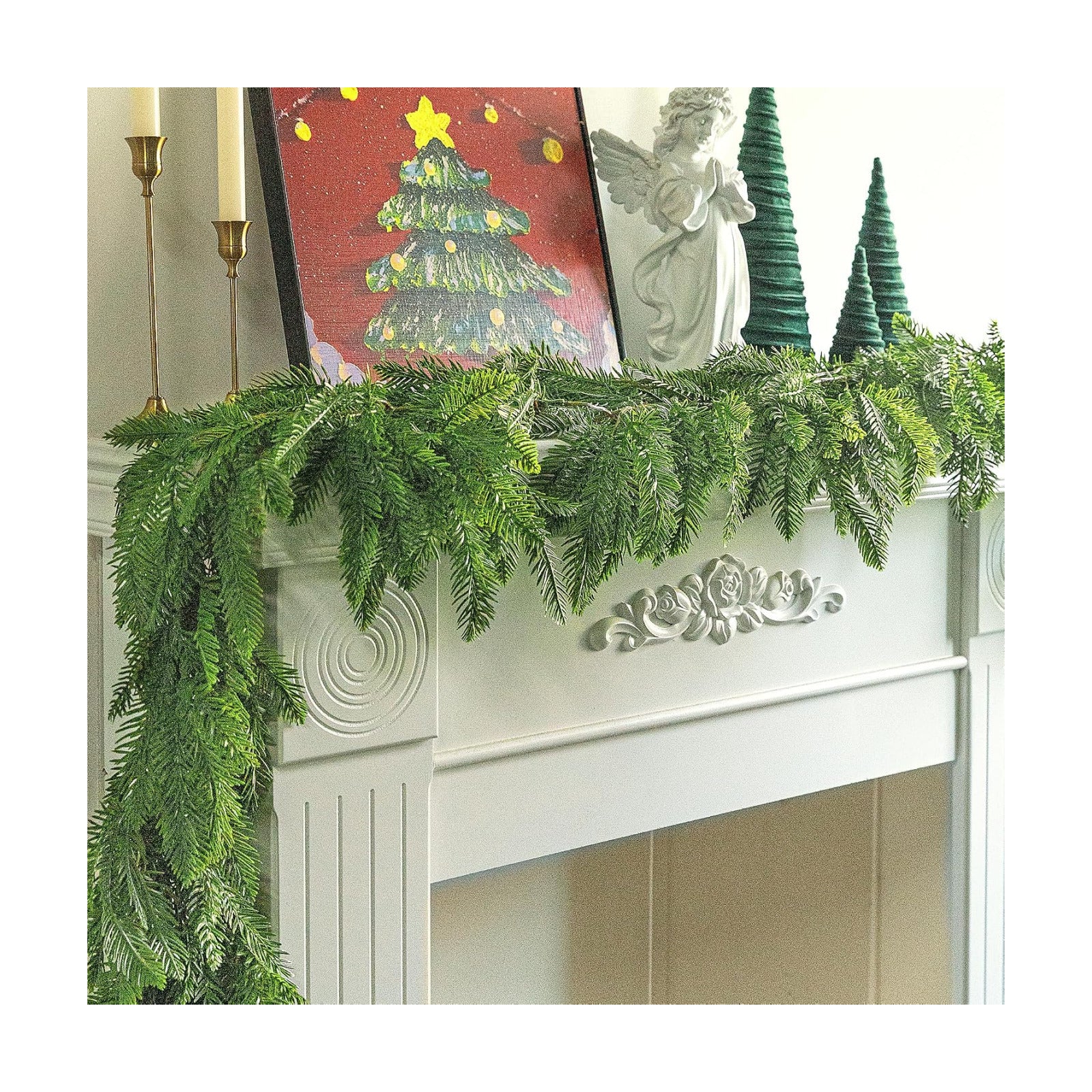 2 Pcs Christmas Norfolk Pine Garland, 6 FtArtificial Pines Greenery Garland | Realistic 3 Fork Dense Real Touch Pine