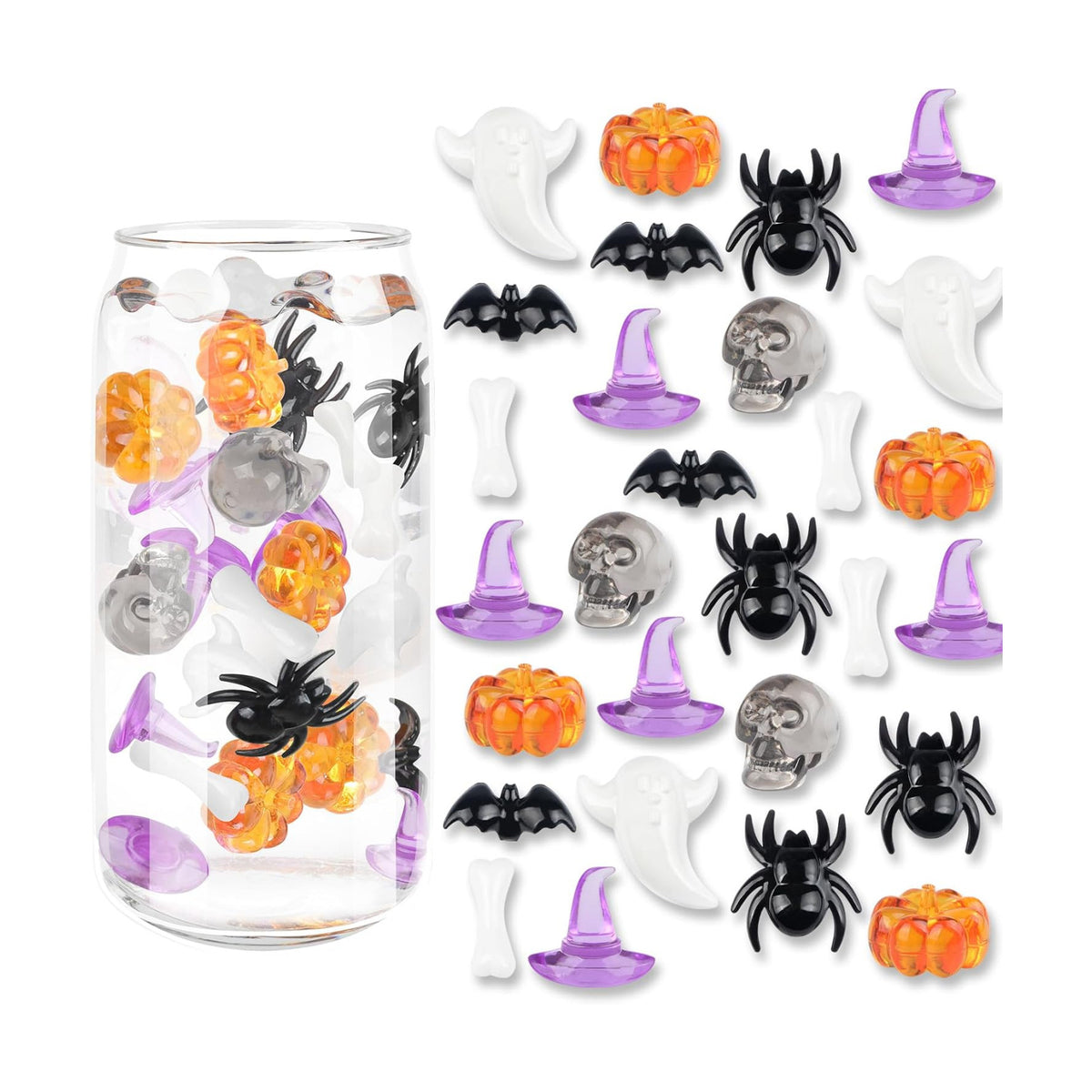 10160 pcs Halloween Acrylic Spider Mini Pumpkins Bat Ghost Skull Hat Acrylic Sensory, Halloween Vase Filler Gems for DIY Crafts, Home, Halloween Table Decoration