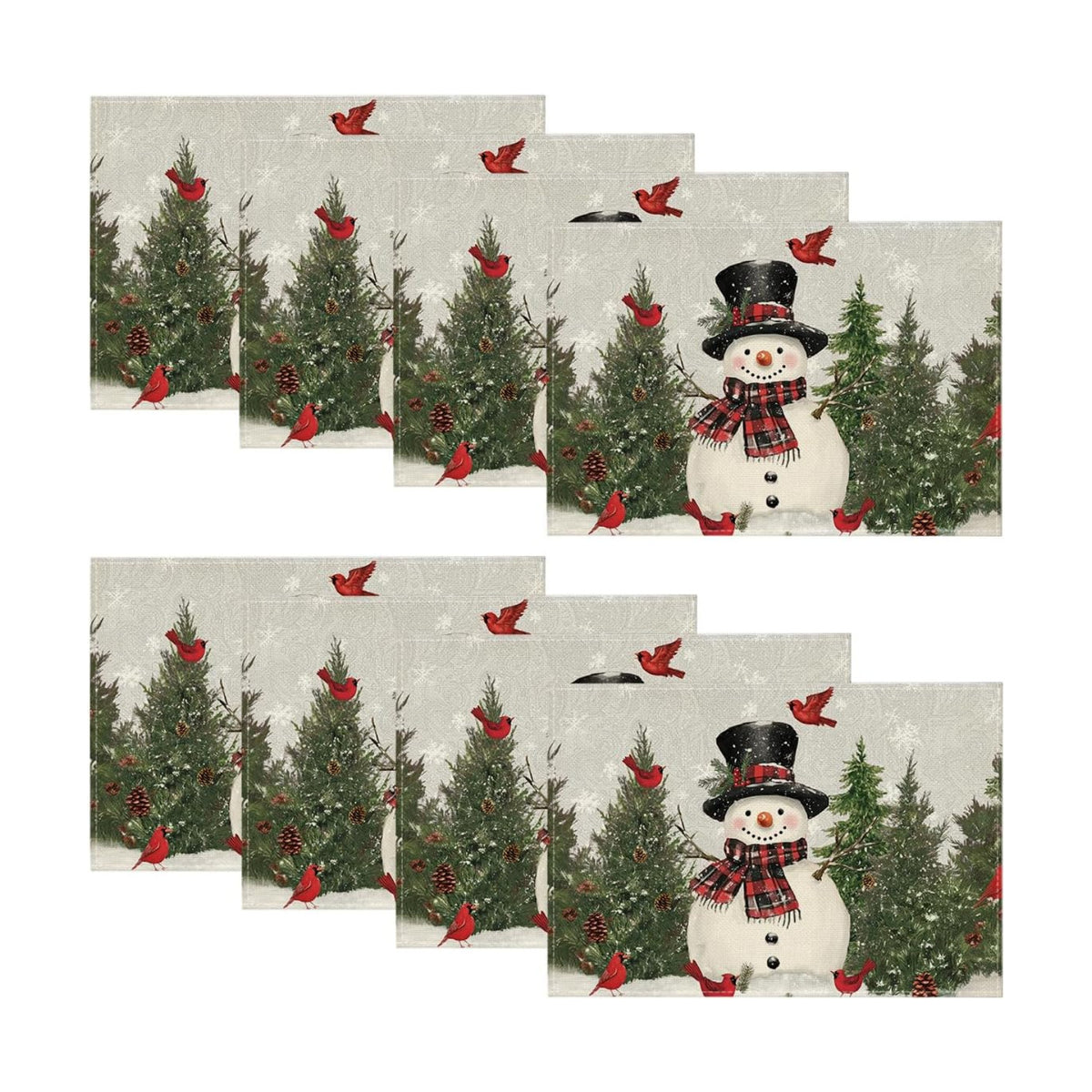 Artoid Mode Snowman Birds Trees Christmas Placemats Set of 8, 12x18 Inch Seasonal Grey Winter Holiday Table Mats for Party Kitchen Dining Decoration
