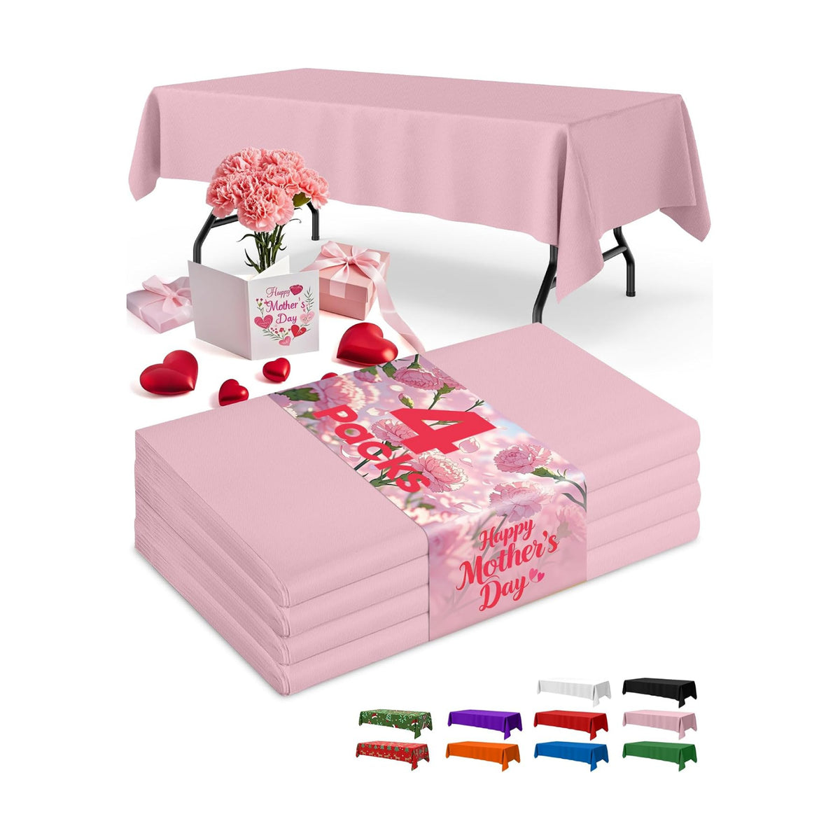 Niuara Pink Plastic Table Cloth Disposable, 4 Pack, 54 x 108 in
