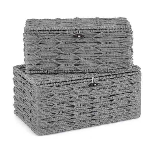 Storage Baskets Bin / Lid Decorative Paper Rope Handwoven Basket Organizer