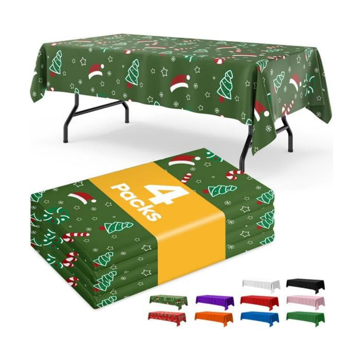 Niuara Christmas Green Plastic Table Cloth Disposable, 4 Pack, 54 x 108 in