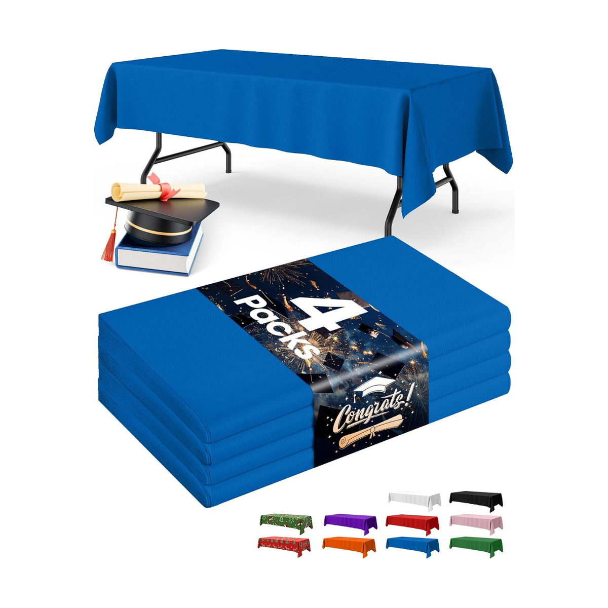 Niuara Blue Plastic Table Cloth Disposable, 4 Pack, 54 x 108 in