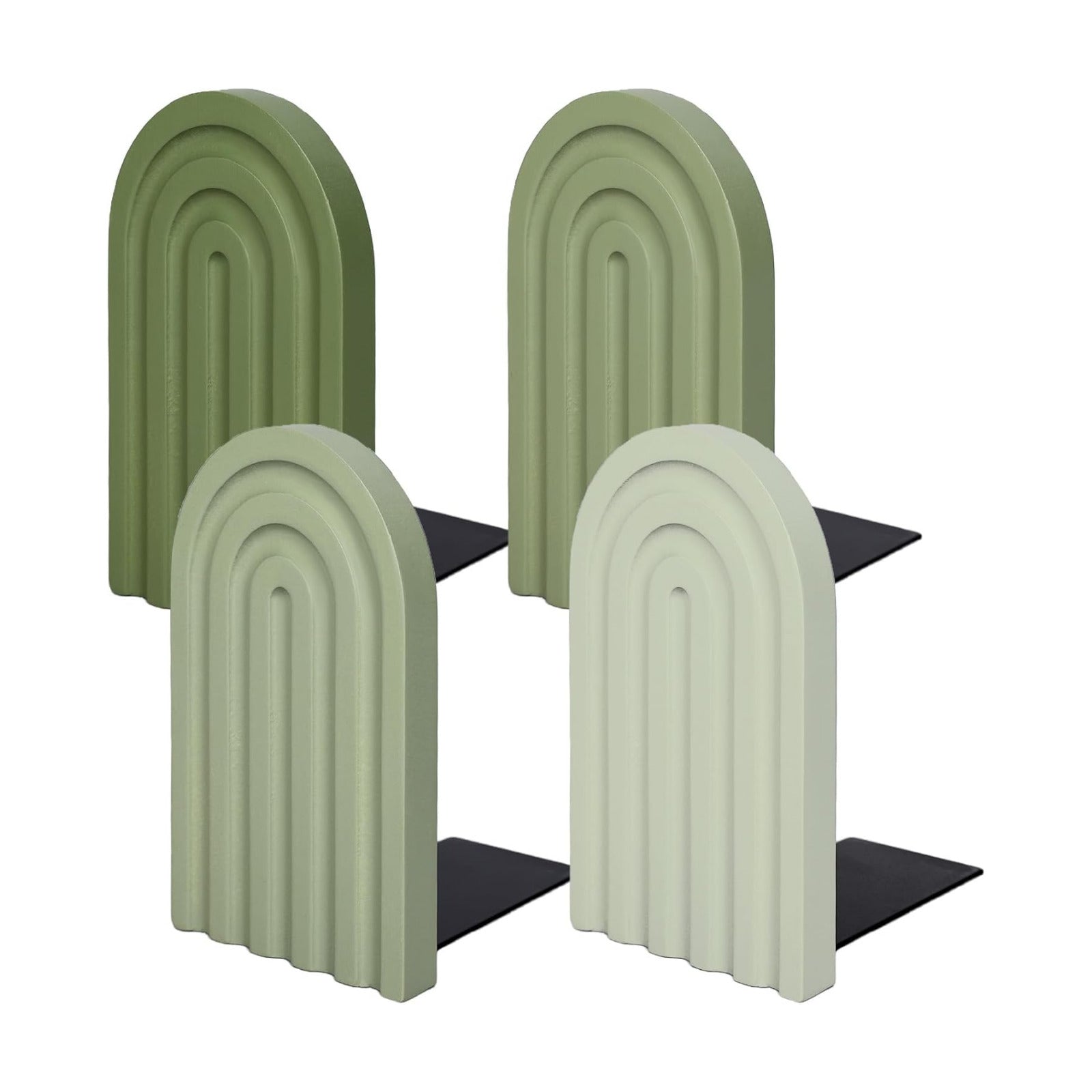 Boho Wooden Arch Bookends Rainbow Non-Skid Book Stoppers Study Decorative / Sage Green / Set of 4