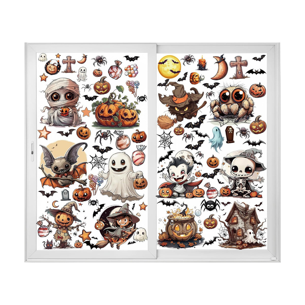 12 Sheets Big Size Window Clings Halloween Window Clings Halloween Bat Spider Vampire Witch Decorations Halloween Window Sticker Window Decals Window Stickers Home School Office Party Supplies