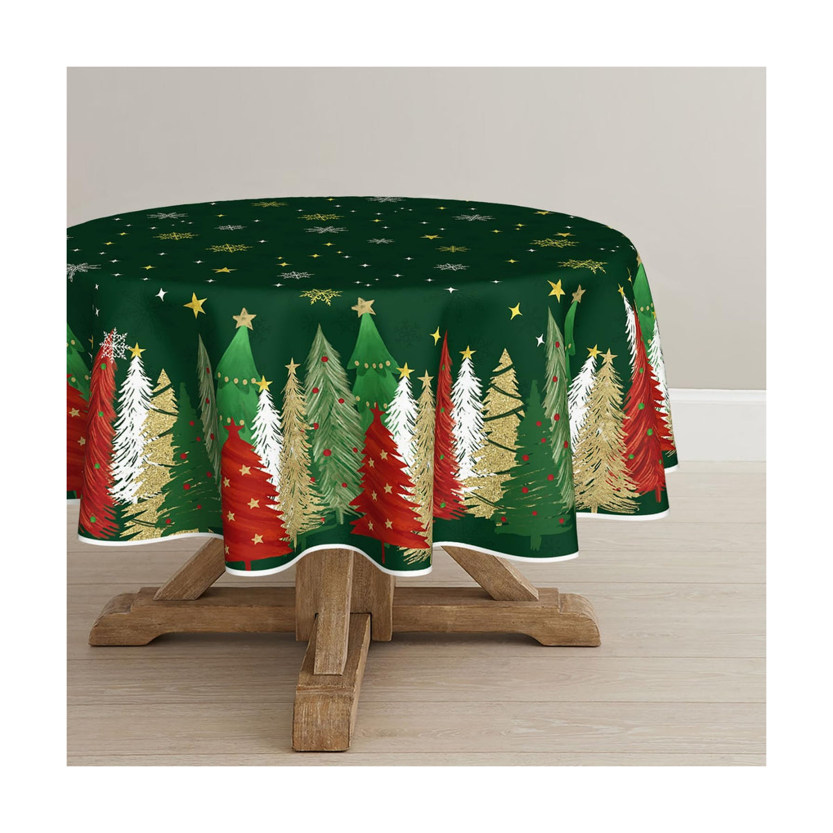Horaldaily Christmas Tablecloth 60 x 60 Inch Round Christmas Trees Green