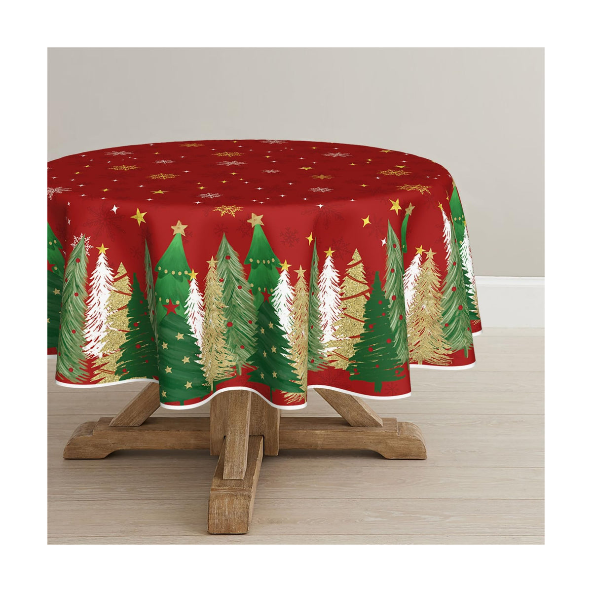 Horaldaily Christmas Tablecloth 90 x 90 Inch Round Christmas Trees Red