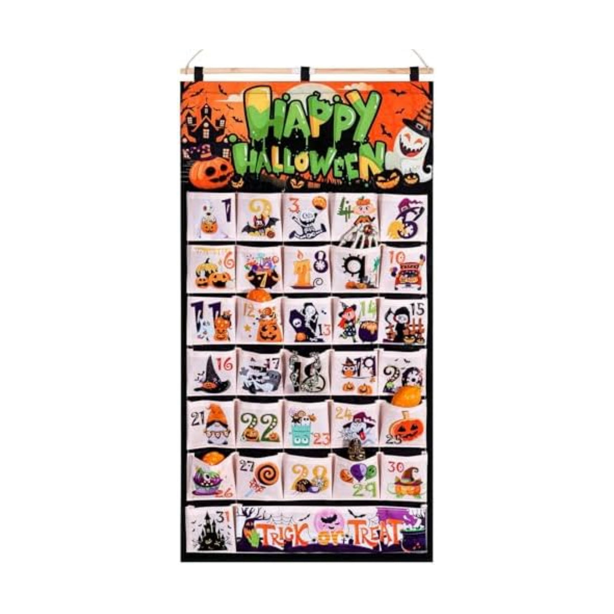 HOWAF Fabric Halloween Advent Calendar (Countdown to Halloween), 31 Days Mystery Happy Halloween Countdown Calendar with 31 Pockets for Halloween Party Holiday Home Wall Decoration