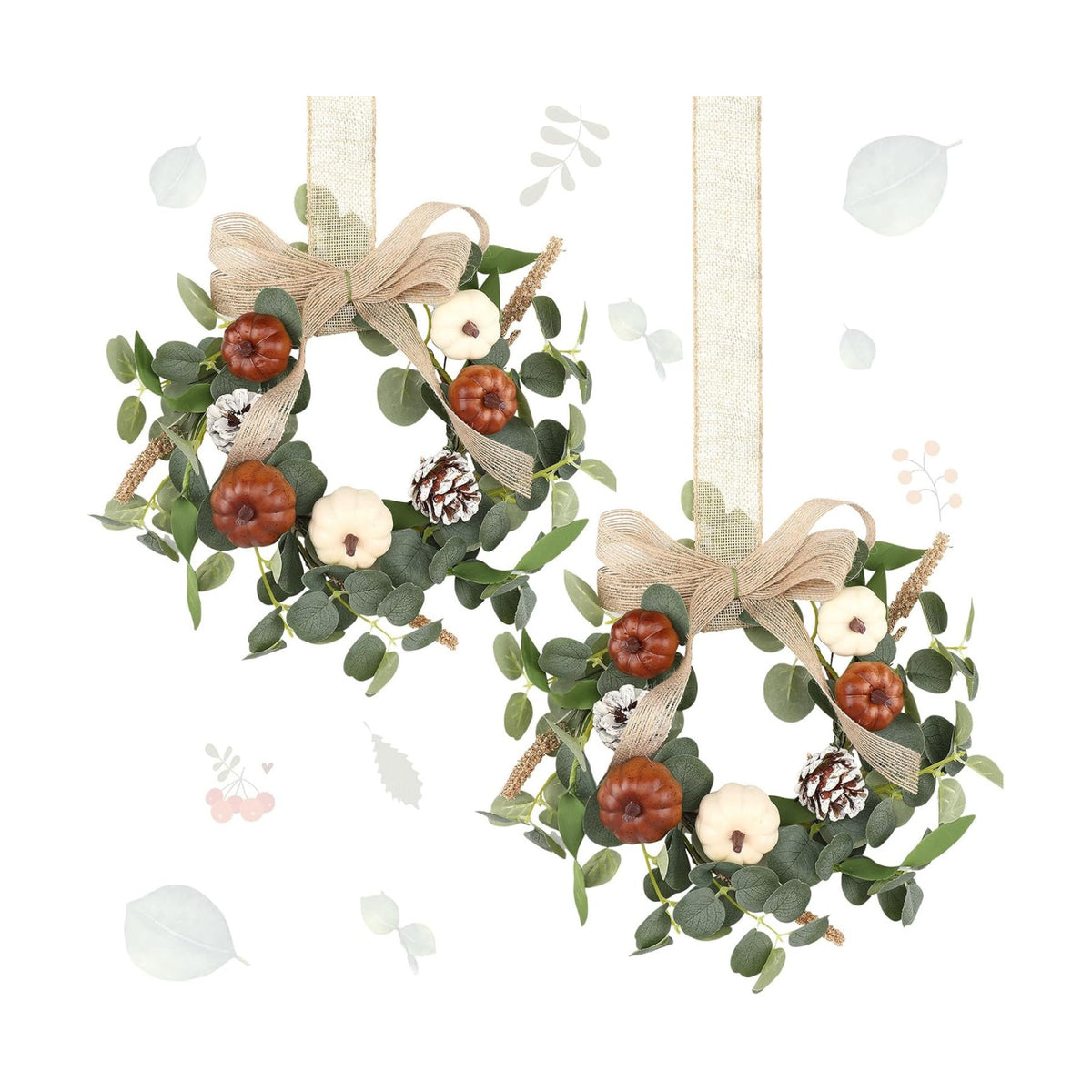 Syhood 2 Pcs 9 Inch Small Fall Wreath for Cabinet Mini Fall Wreath