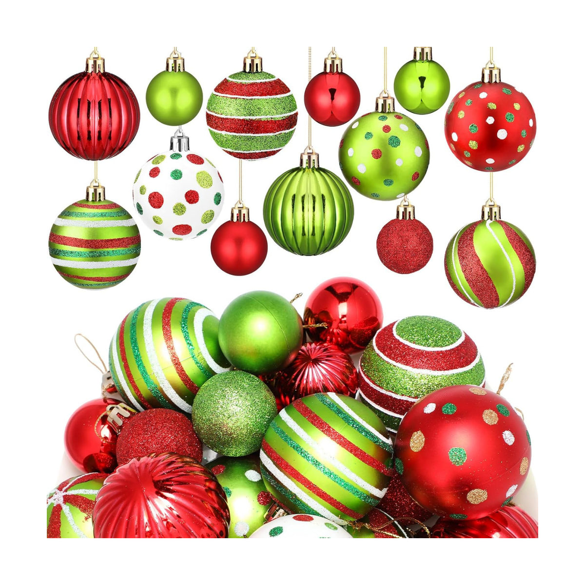 48 Pcs Christmas Ball Ornaments 1.6'' 2.4'' Red Gold Green Blue