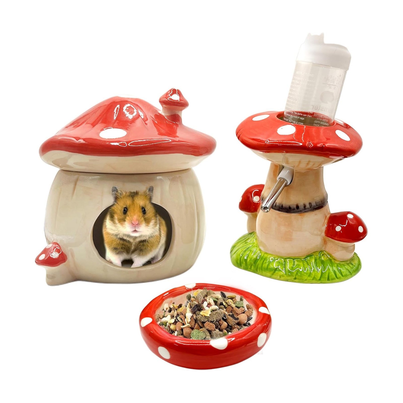 Stand / Mushroom Ceramic Hamster Hideout / Red