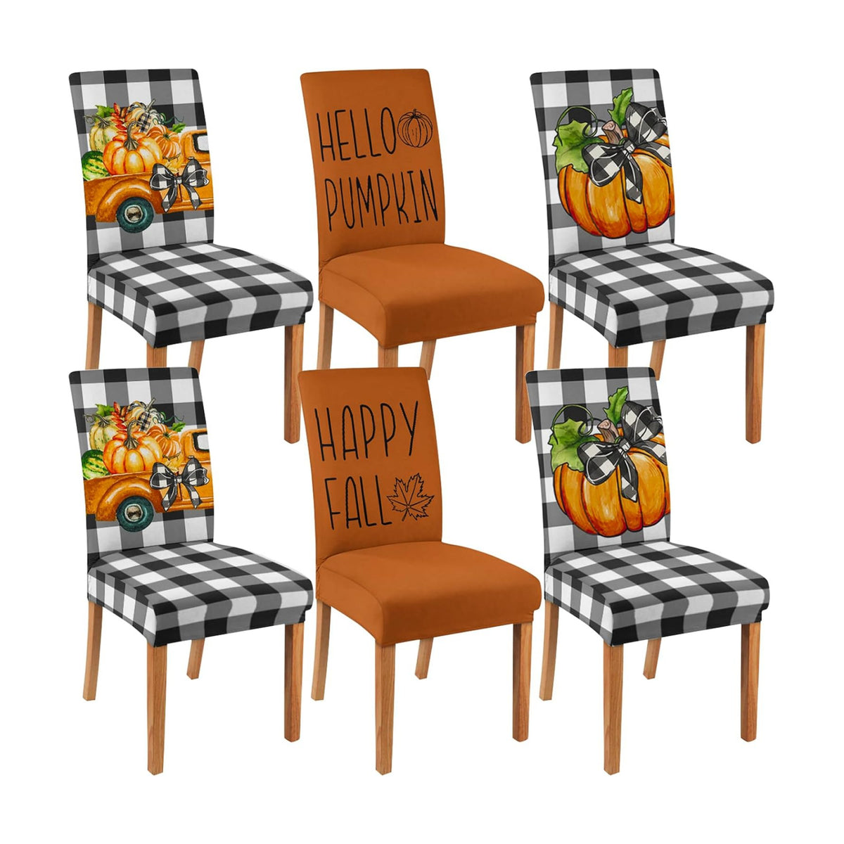 6 Pcs Fall Chair Covers for Dining Room, Thanksgiving Stretch Removable Dining Chair Cover Set of 6, Autumn Pumpkin Truck Chair Slipcovers Seat Protector for Fall Restaurant Decor