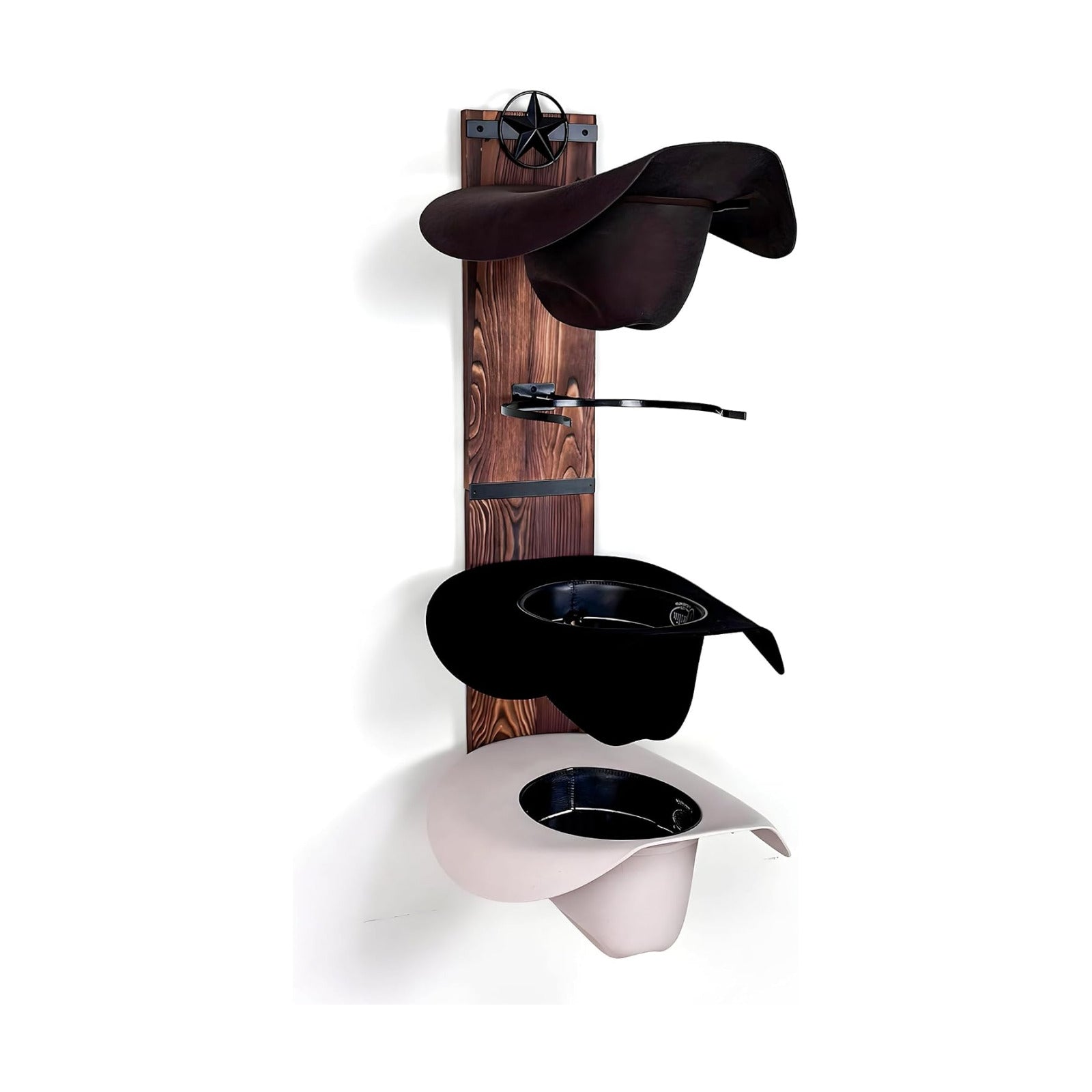 Cowboy Hat Rack for Wall | Western Hat Hanger | Rustic Wood and Metal Holder