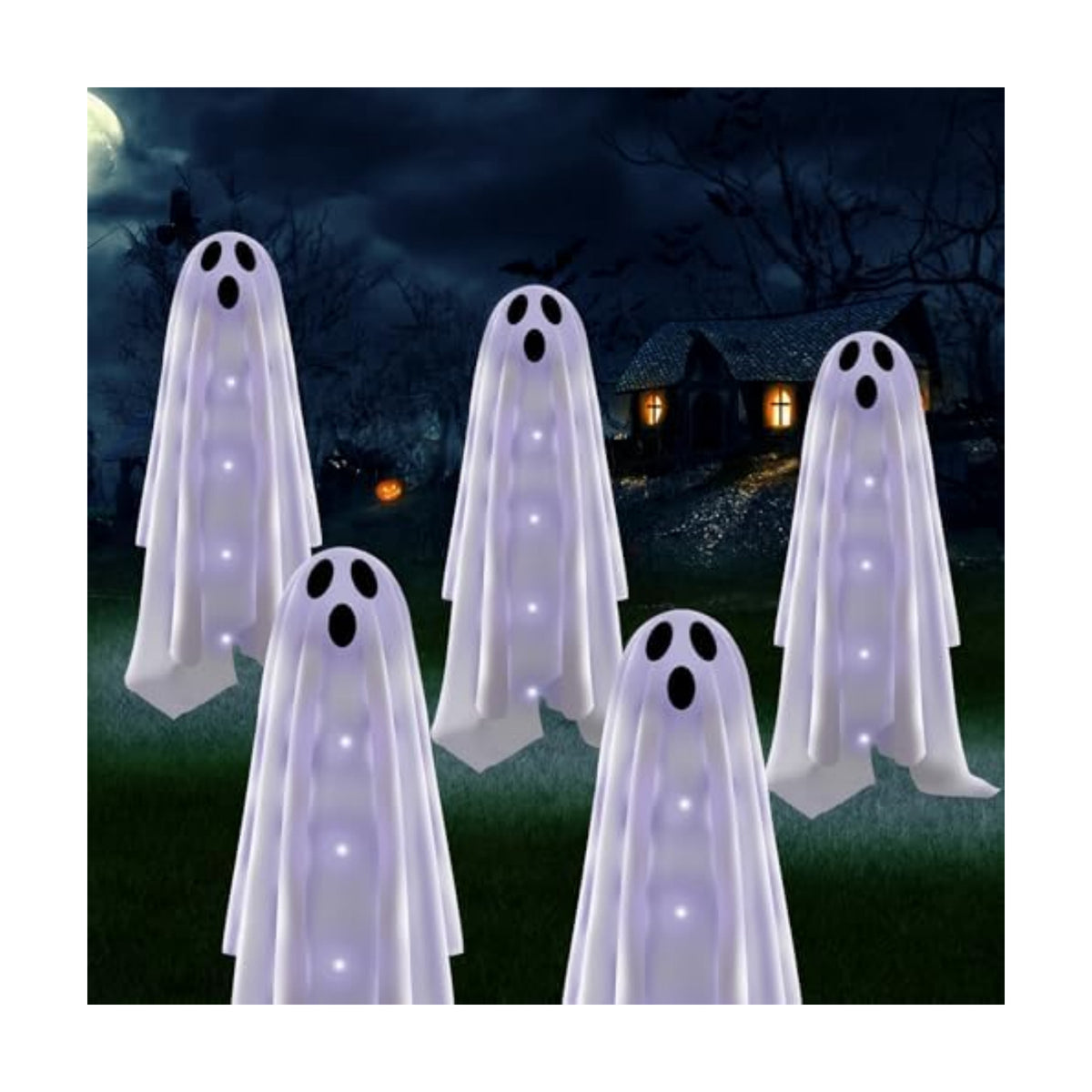 Halloween Decorations Solar Garden Lights Outdoor,6PACKS Halloween Ghost Decorations Lights with Scary Party Gifts Decor,Solar Scary Ghost Path Lights for Halloween Party Decor Cold White